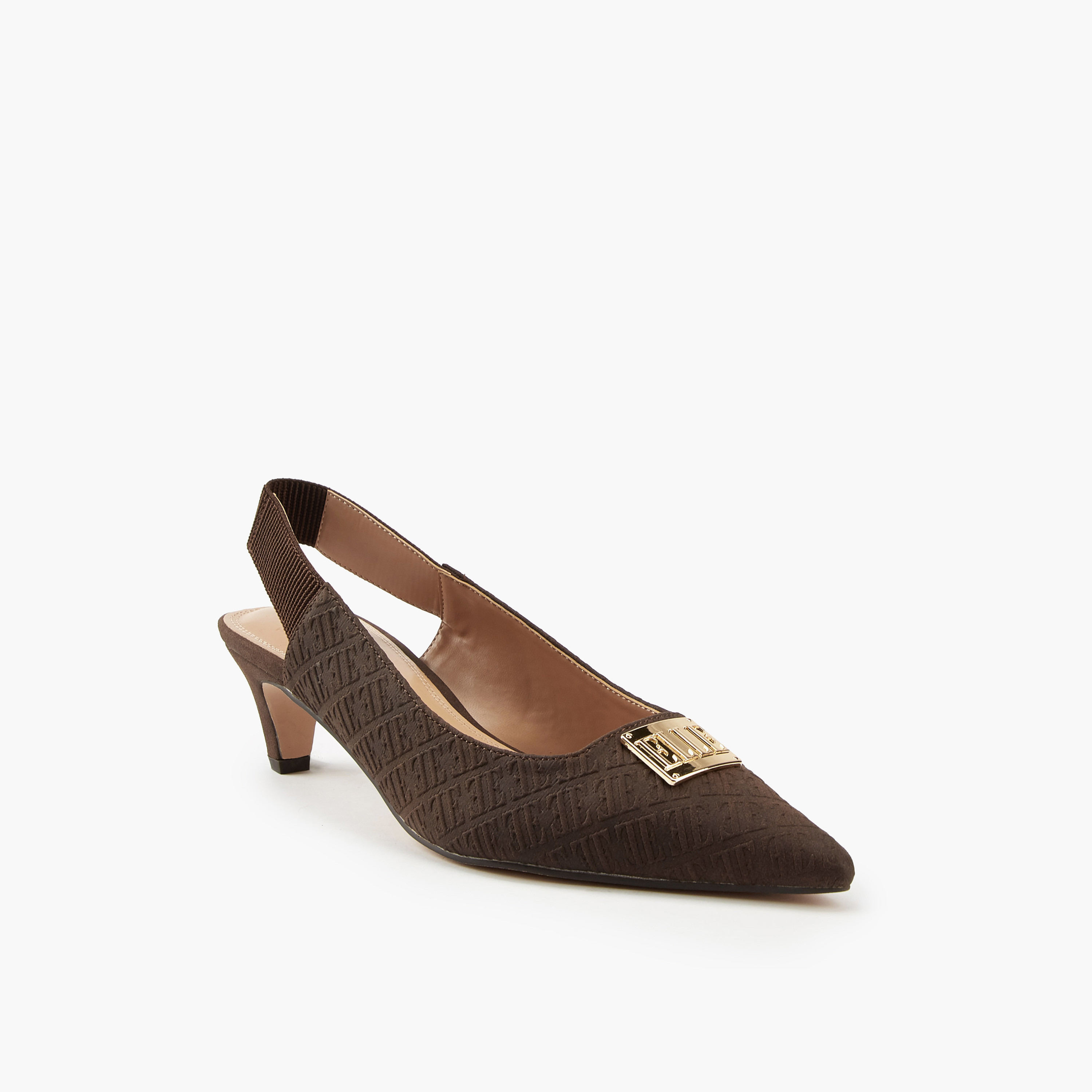 Elle Women's Monogram Embossed Slingback Shoes with Metal Accent-women-shoes-sandals-heeled-image-3