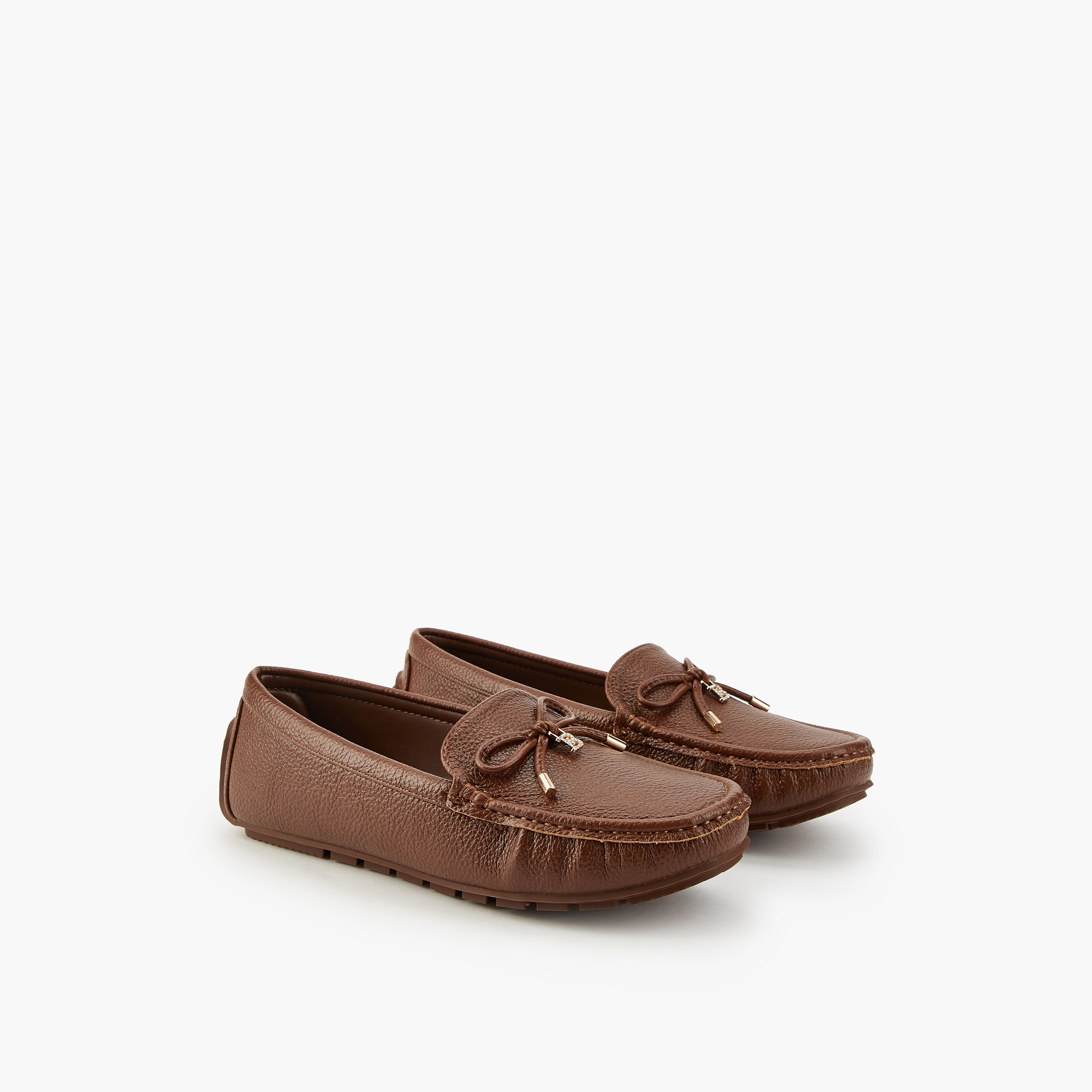 Flora Bella Textured Slip-On Moccasins with Bow-women-shoes-loafersandmoccasins-image-1