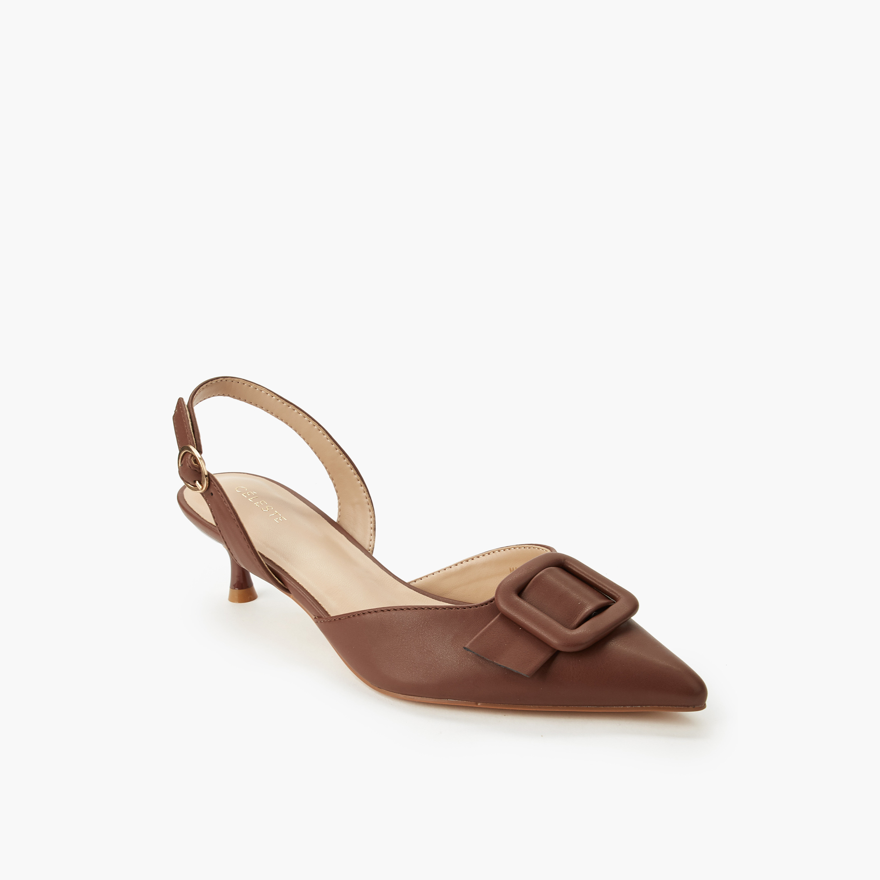 Celeste Women Buckle Detail Kitten Heel Pointed Toe Shoes-women-shoes-sandals-heeled-image-2