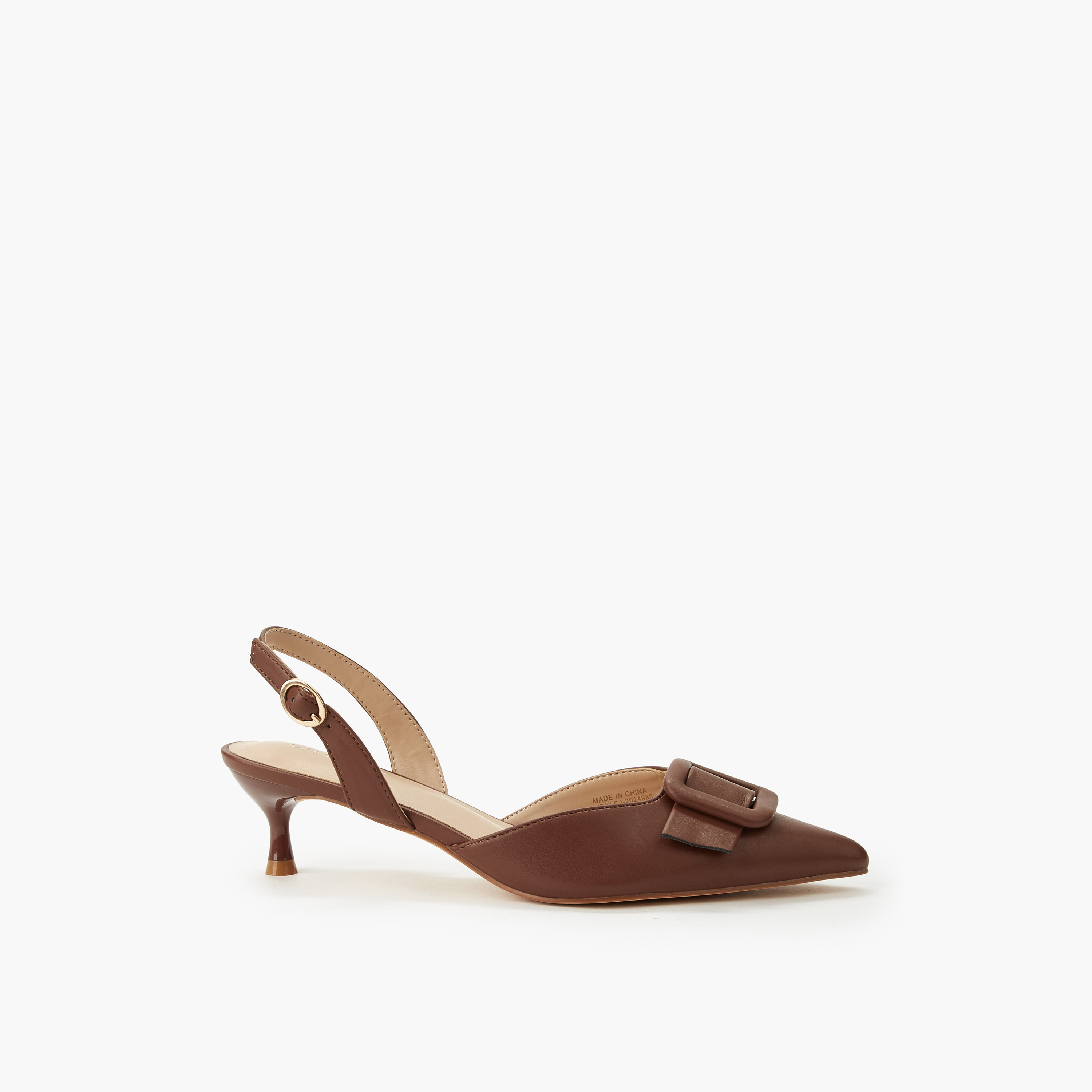 Celeste Women Buckle Detail Kitten Heel Pointed Toe Shoes-women-shoes-sandals-heeled-image-3
