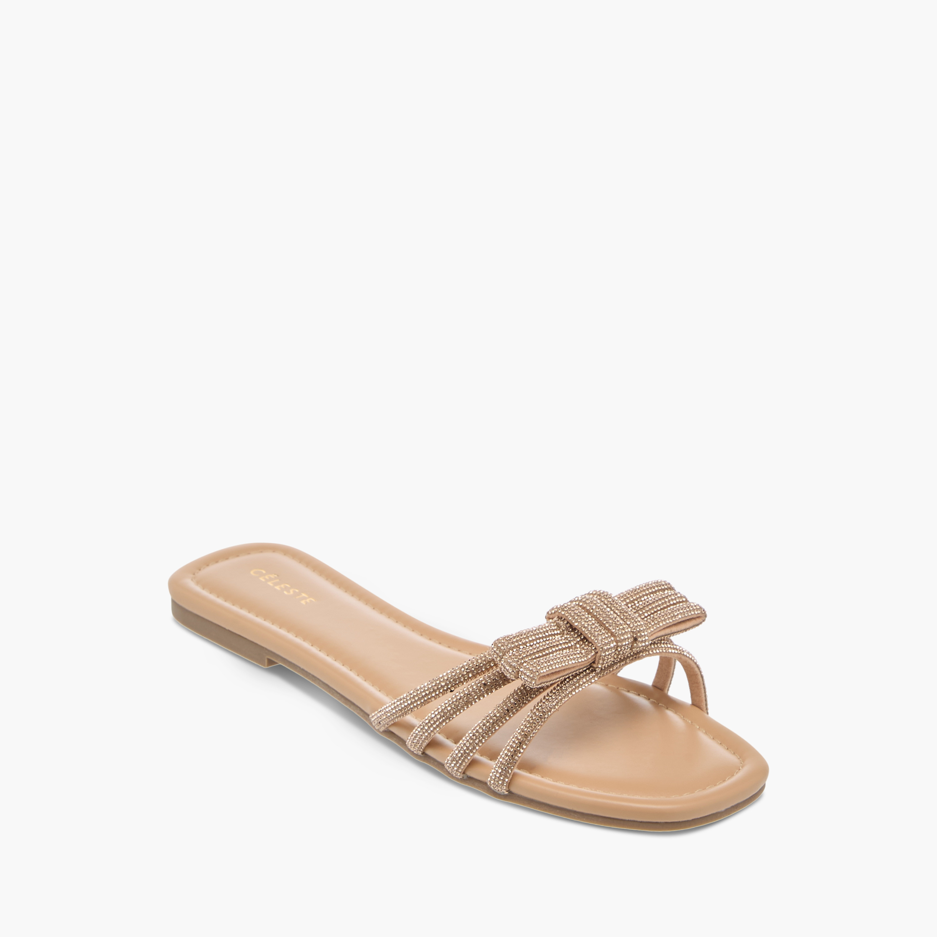 Celeste Women's Embellished Bow Detail Slip-On Flat Sandals-women-shoes-flats-sandals-image-2