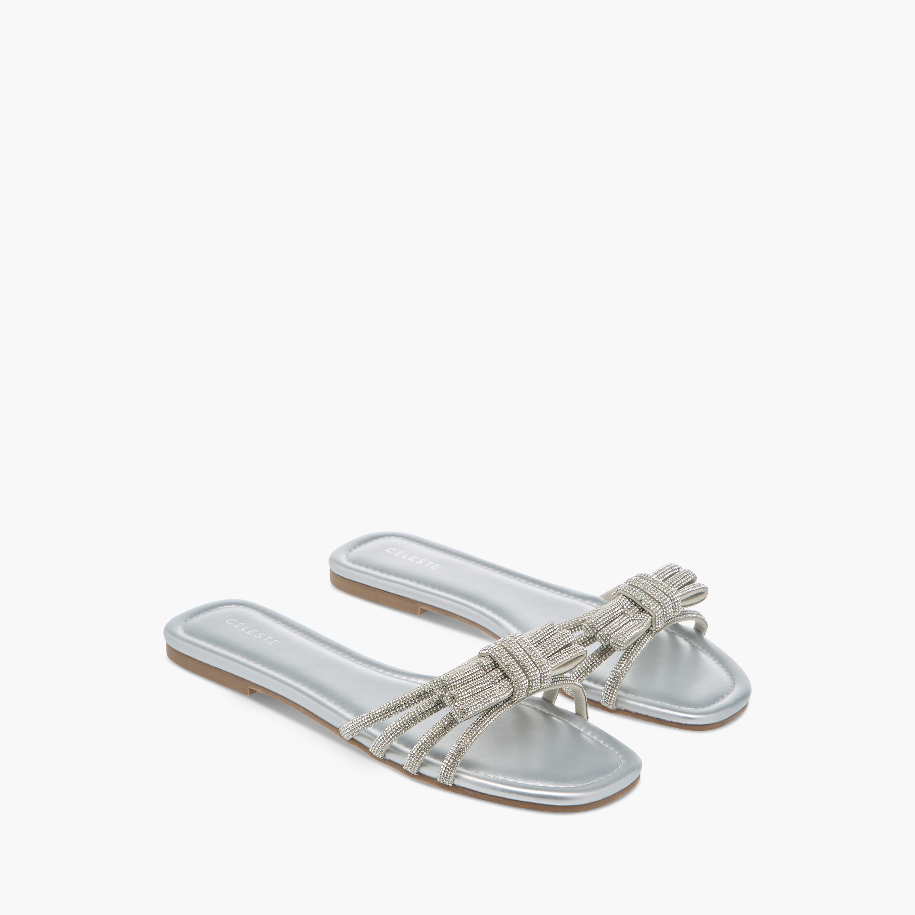 Celeste Women's Embellished Bow Detail Slip-On Flat Sandals-women-shoes-flats-sandals-image-1