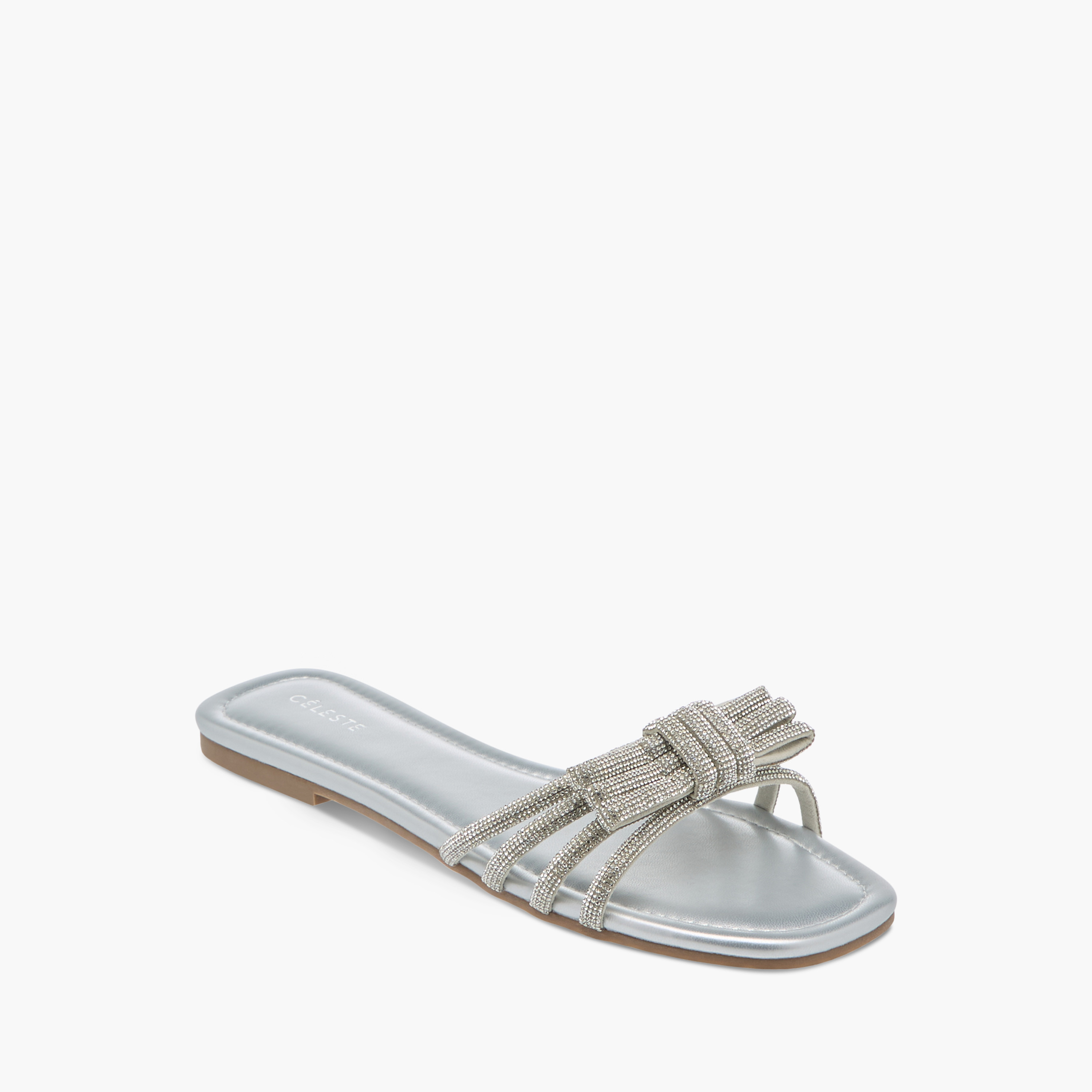 Celeste Women's Embellished Bow Detail Slip-On Flat Sandals-women-shoes-flats-sandals-image-2