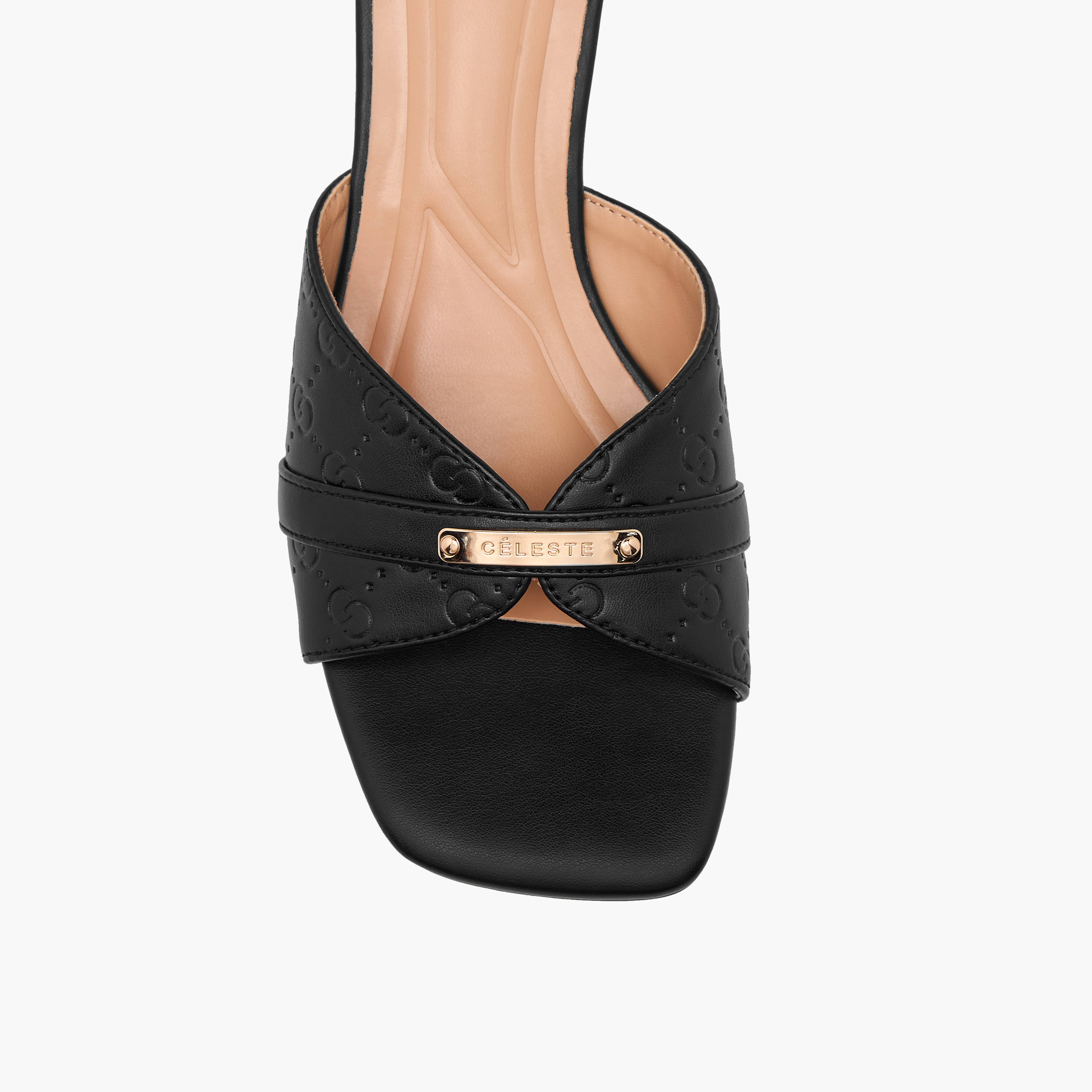 Celeste Women's Monogram Embossed Slip-On Sandals with Wedge Heels-women-shoes-sandals-heeled-image-4