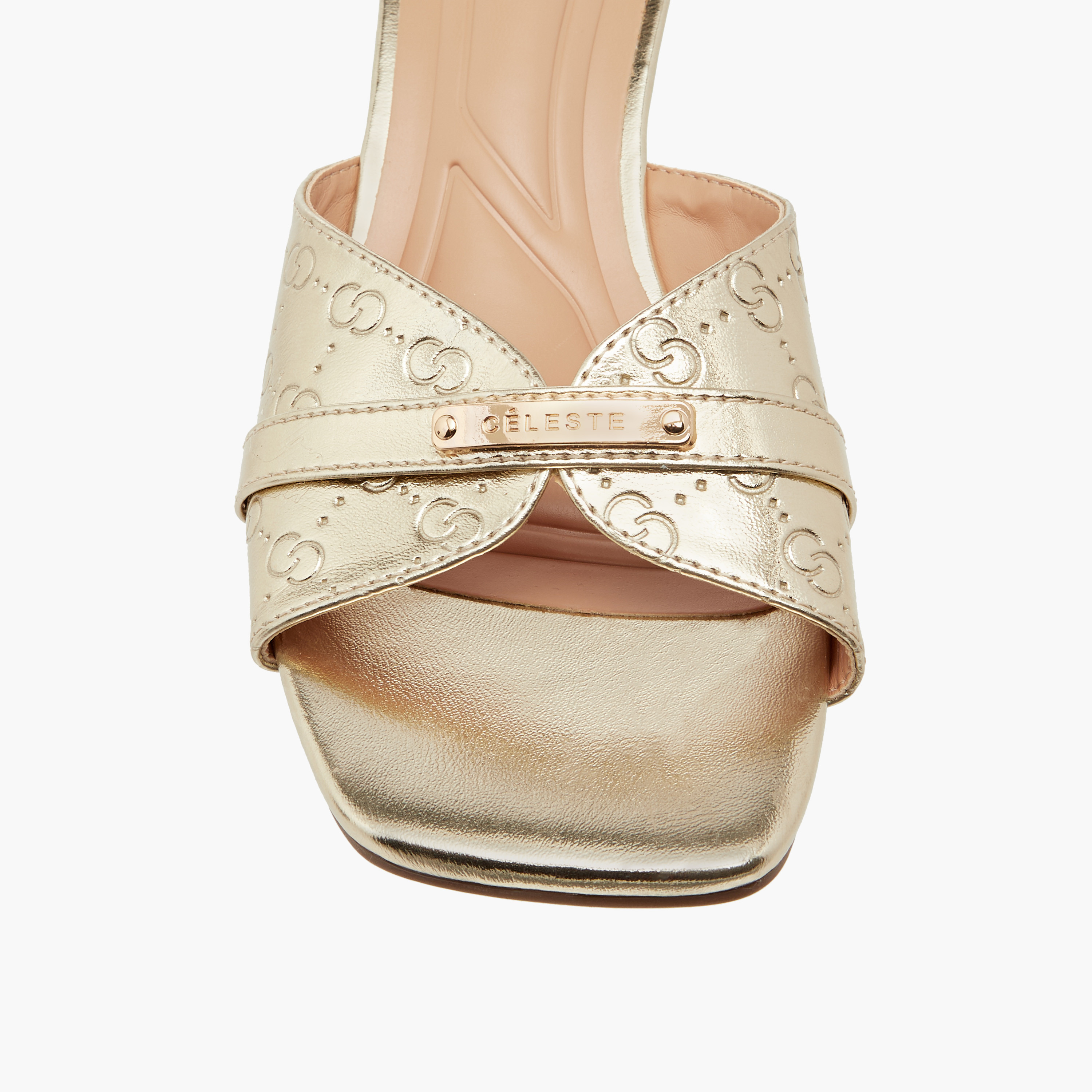 Celeste Women's Monogram Embossed Slip-On Sandals with Wedge Heels-women-shoes-sandals-heeled-image-3