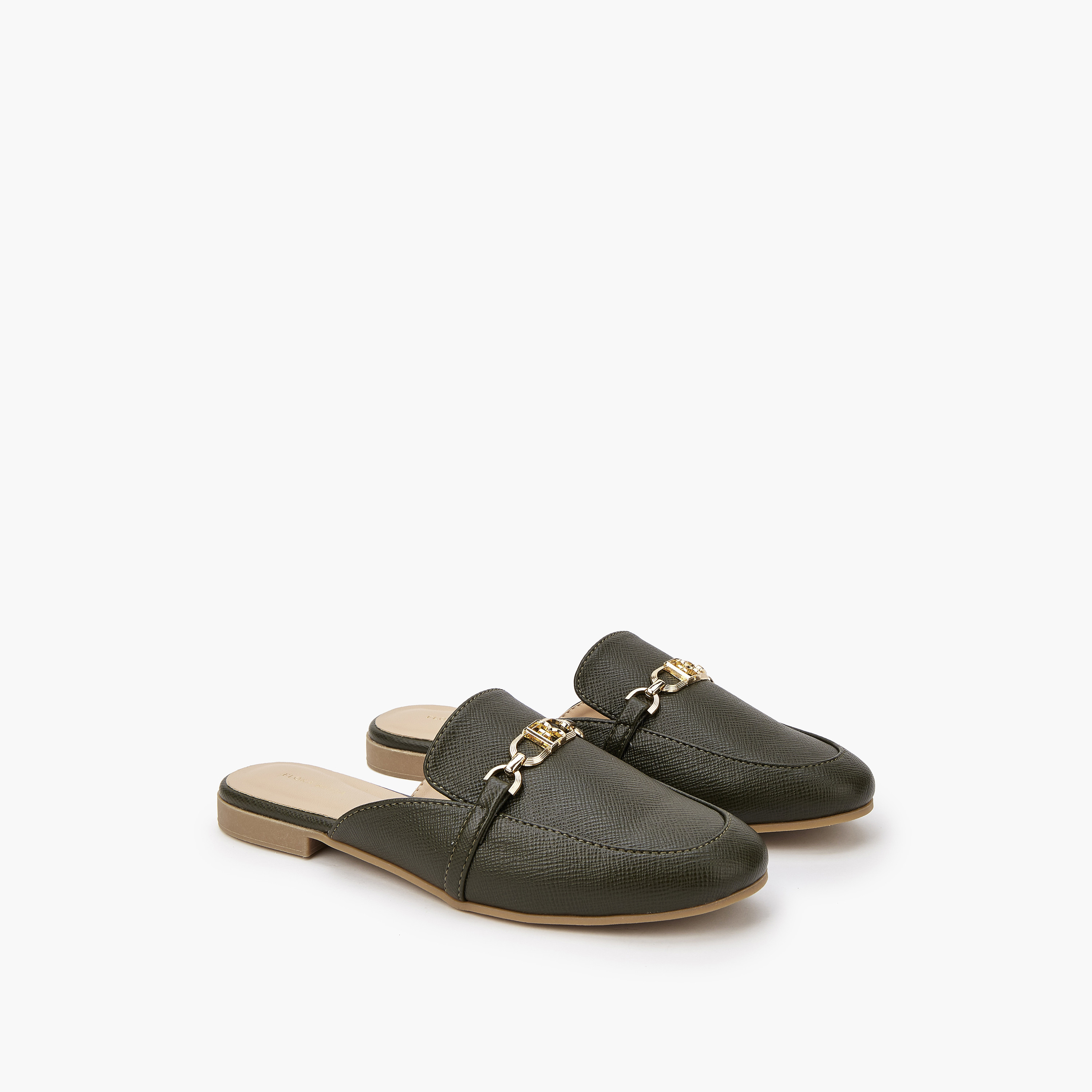 Flora Bella Textured Chain Detail Slip-On Mules-women-shoes-flats-mules-image-1