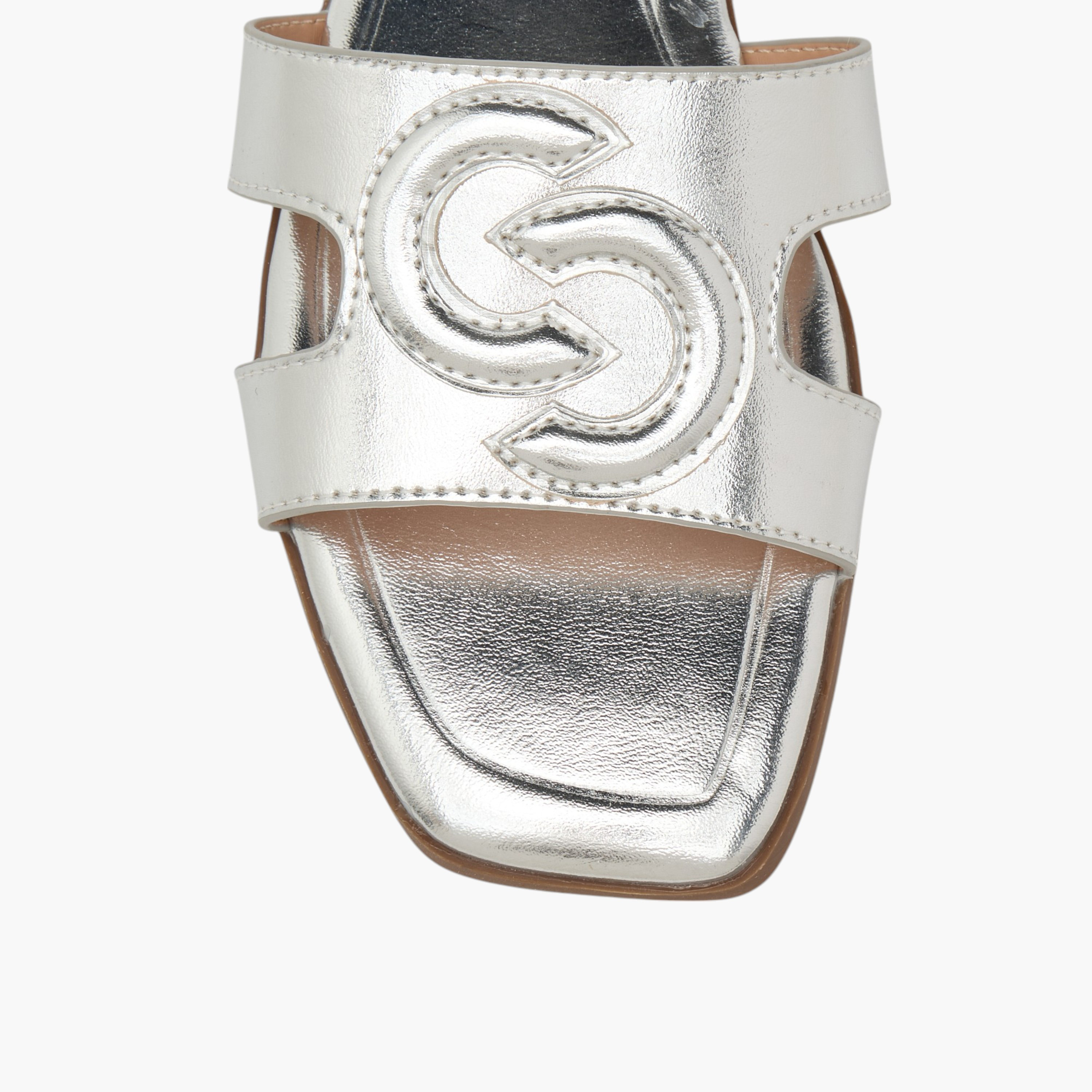 Celeste Women's Metallic Logo Embossed Slip-On Sandals-women-shoes-flats-sandals-image-4