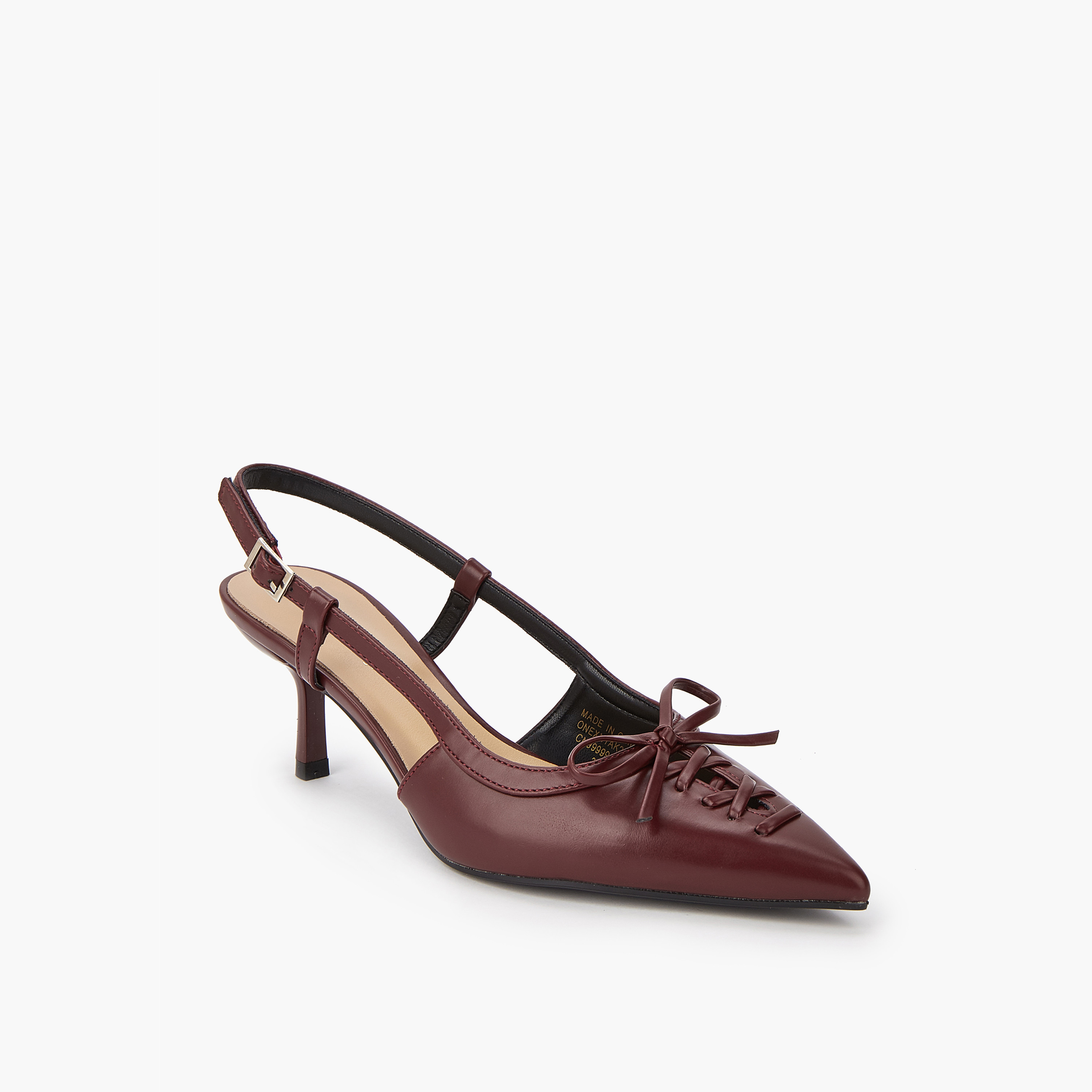 Paprika Bow Accent Shoes with Buckle Closure and Kitten Heels-women-shoes-sandals-heeled-image-2