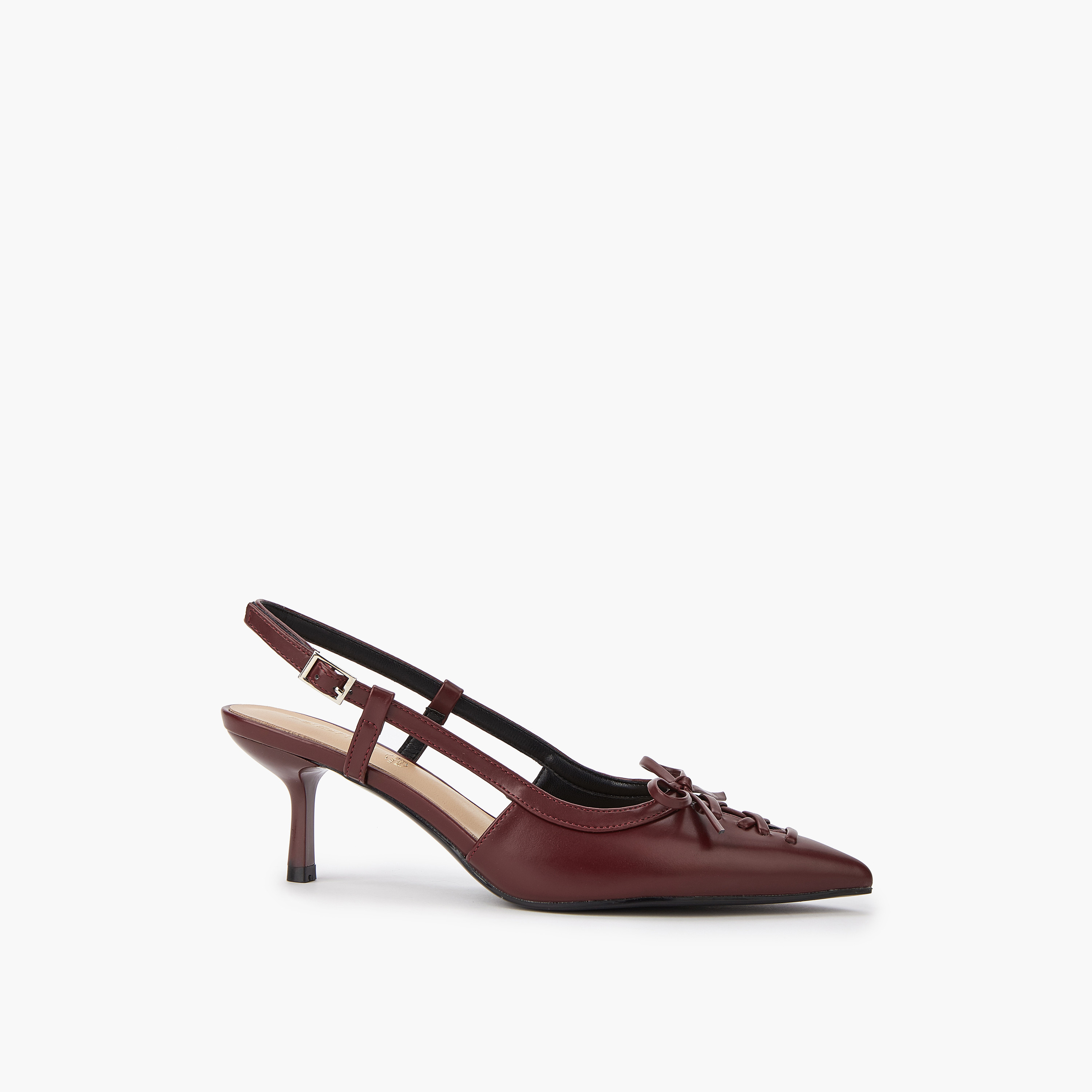 Paprika Bow Accent Shoes with Buckle Closure and Kitten Heels-women-shoes-sandals-heeled-image-3