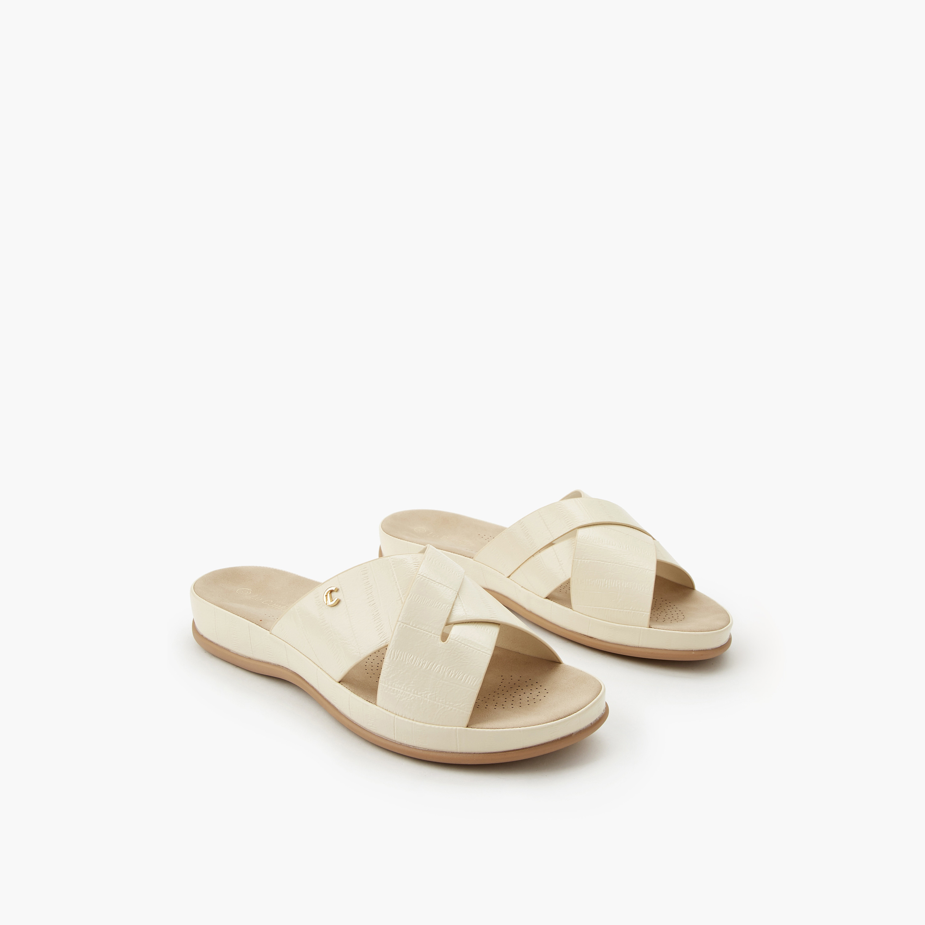 صندل بارز الملمس بحزام متقاطع للنساء من لو كونفورت-women-shoes-flats-sandals-image-6