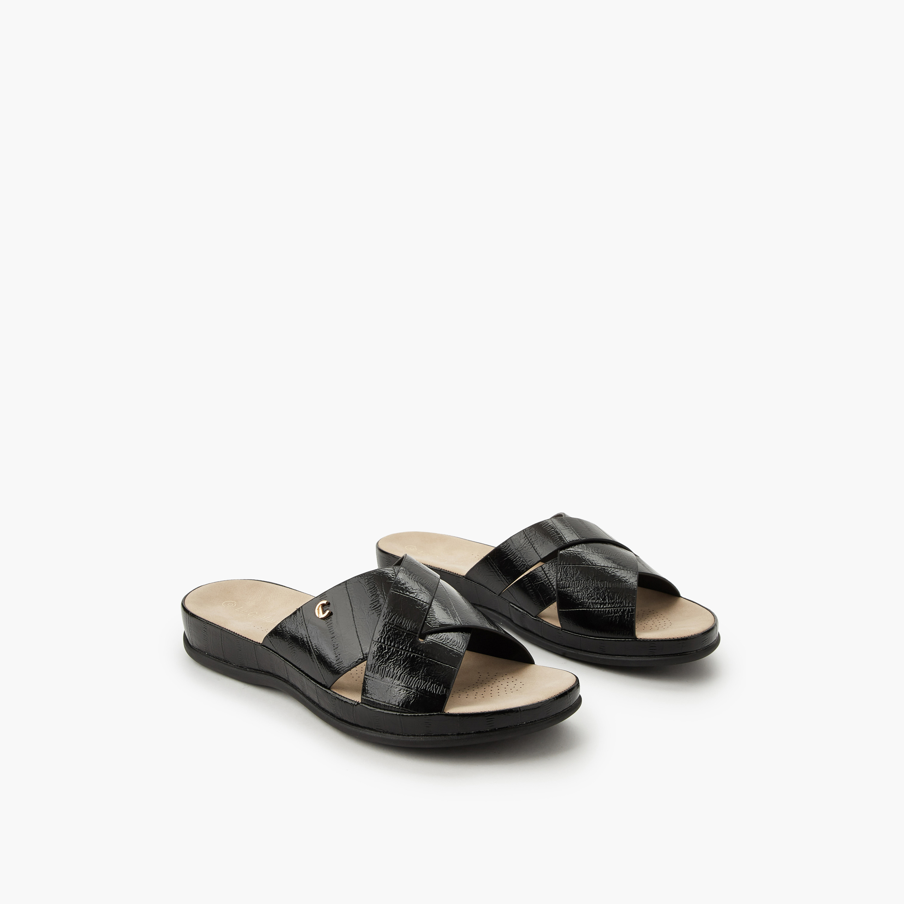 Le Confort Women Textured Cross Strap Sandals-women-shoes-flats-sandals-image-1