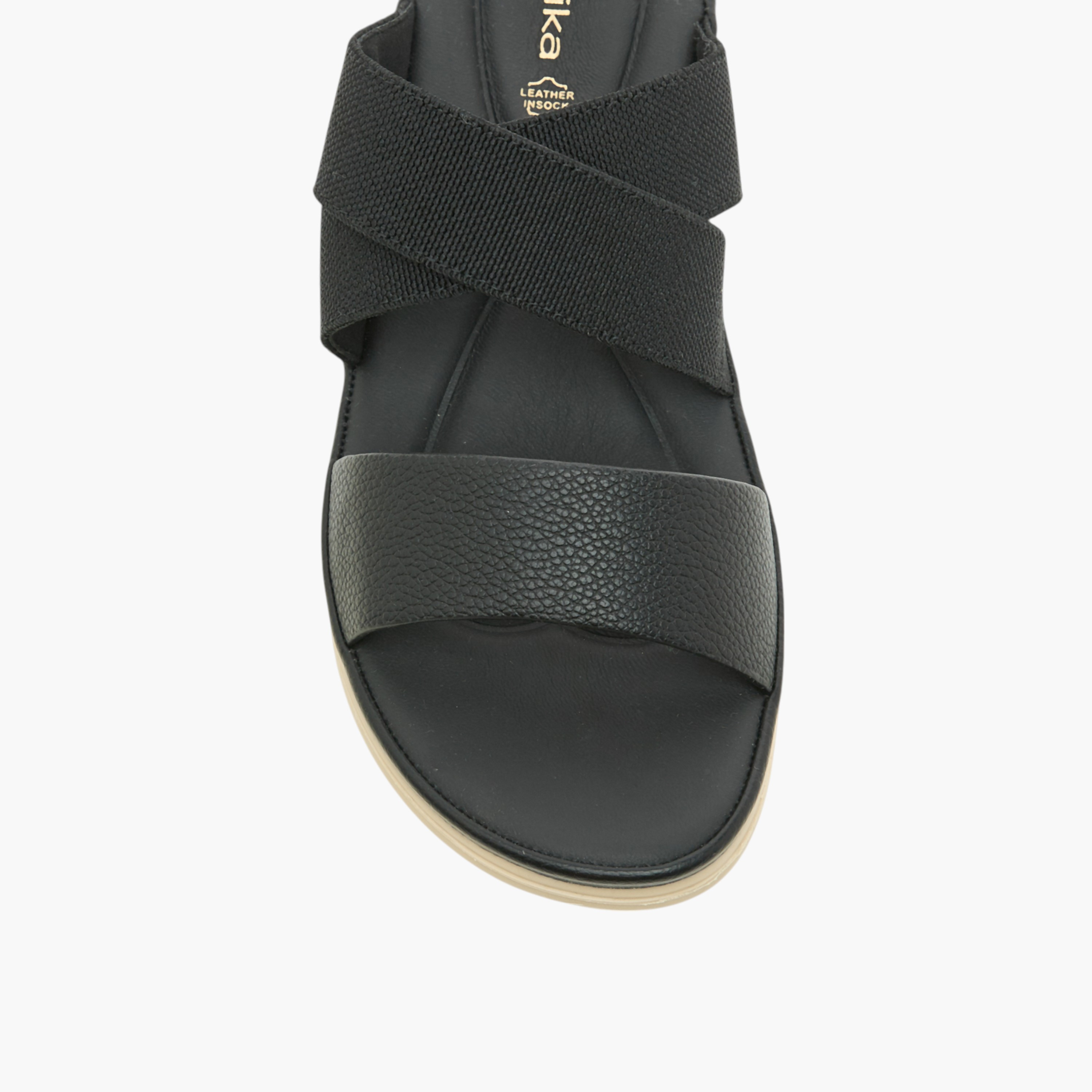 Paprika Textured Slip-On Cross Strap Sandals with Flat Heels-women-shoes-flats-sandals-image-4