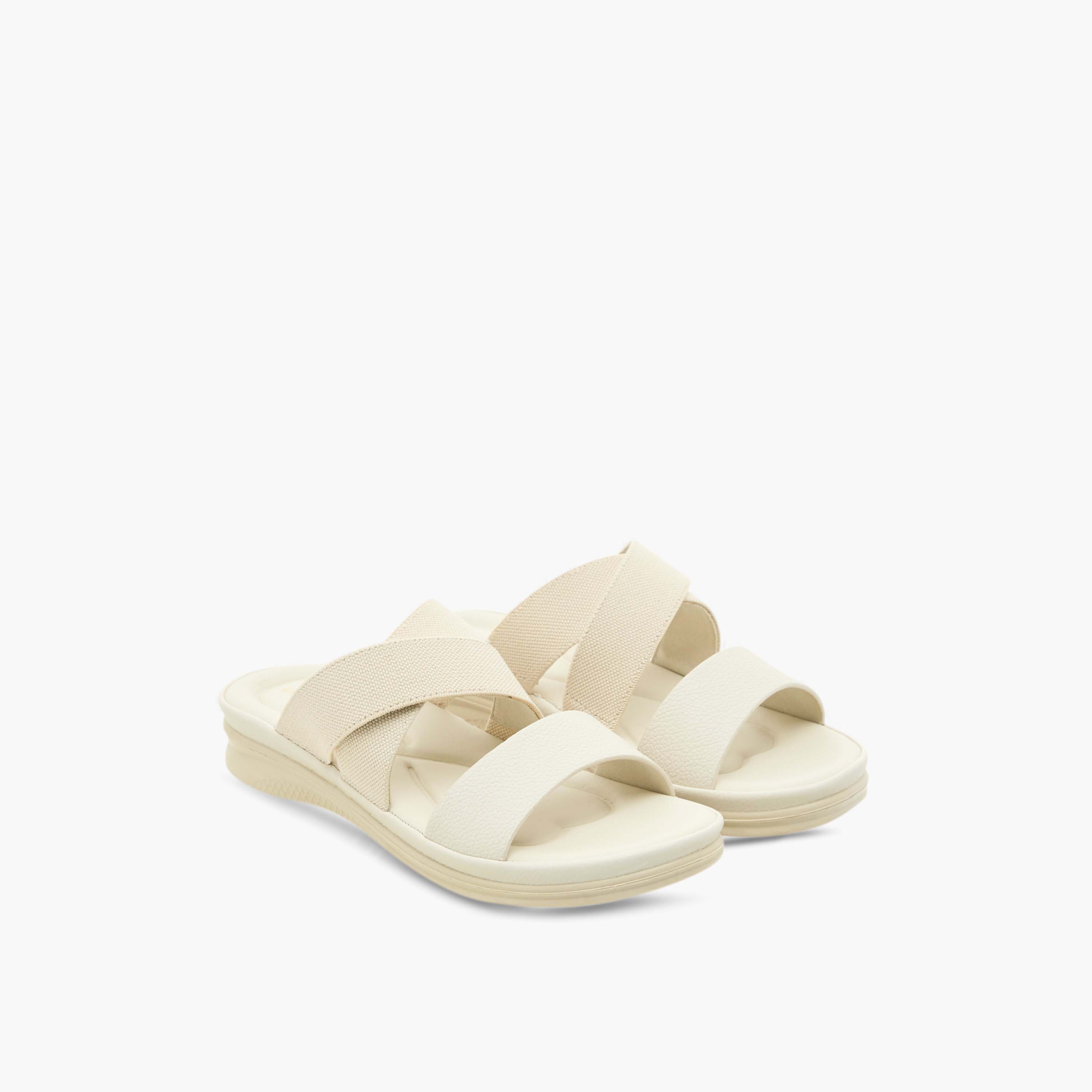 Paprika Textured Slip-On Cross Strap Sandals with Flat Heels-women-shoes-flats-sandals-image-1