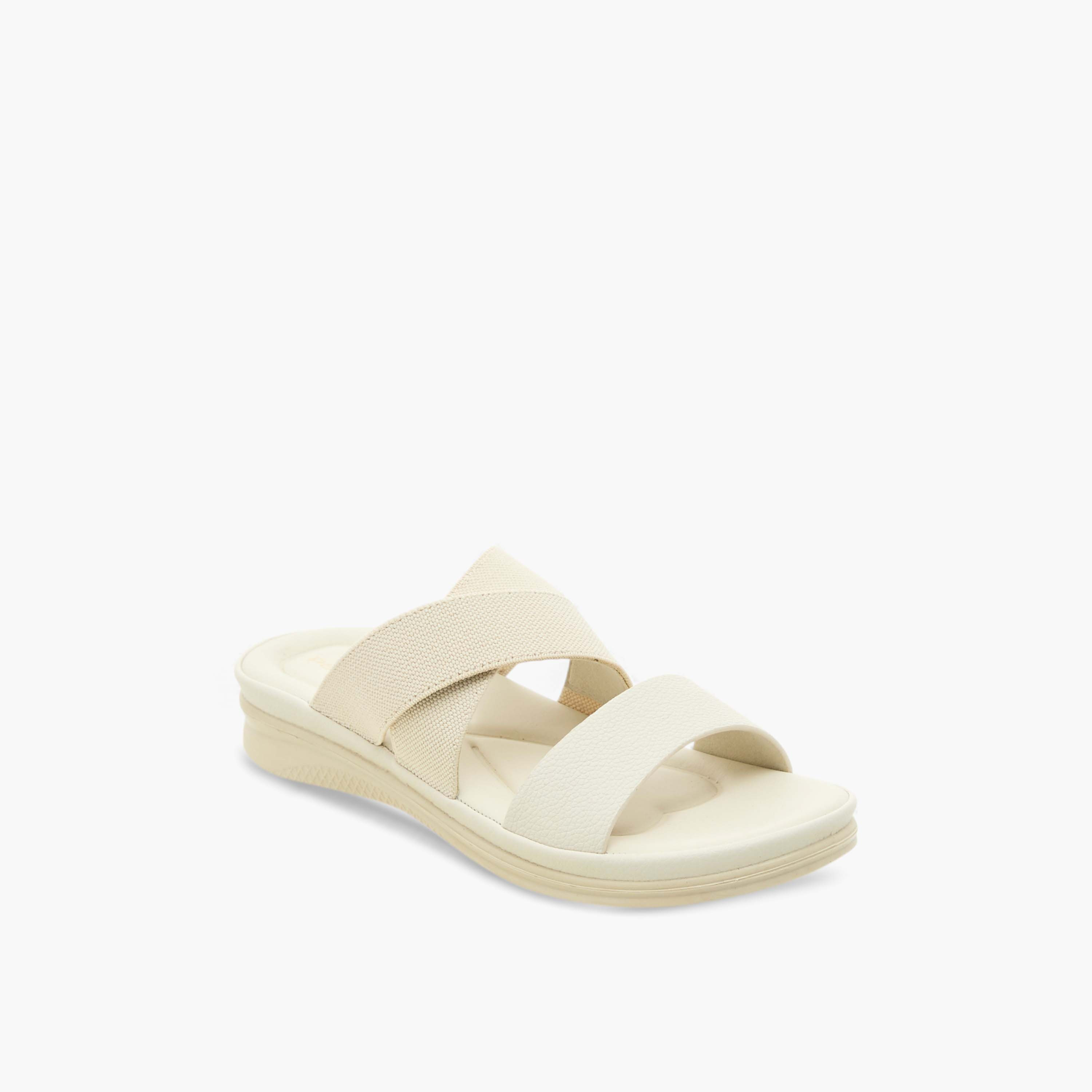 Paprika Textured Slip-On Cross Strap Sandals with Flat Heels-women-shoes-flats-sandals-image-2