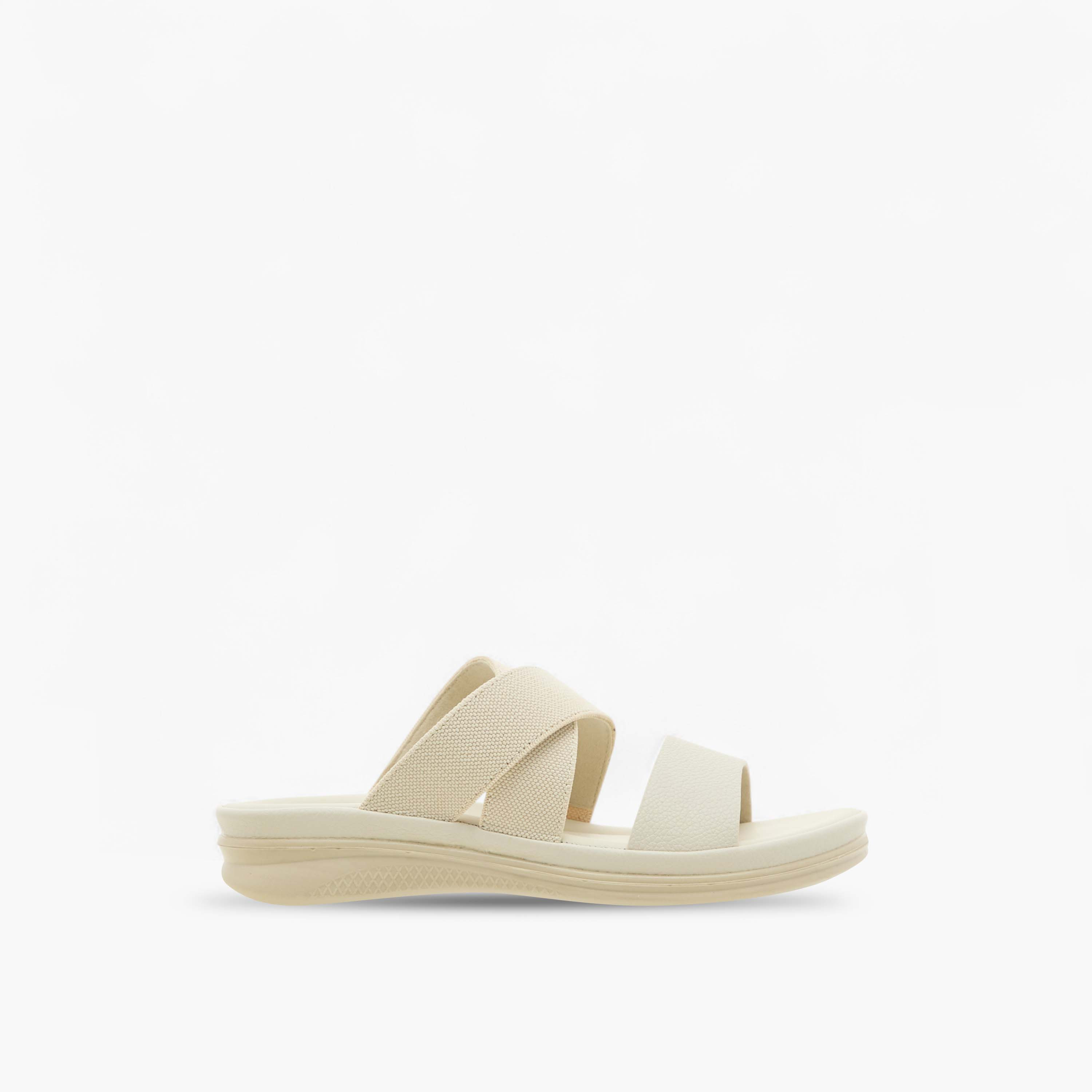 Paprika Textured Slip-On Cross Strap Sandals with Flat Heels-women-shoes-flats-sandals-image-3