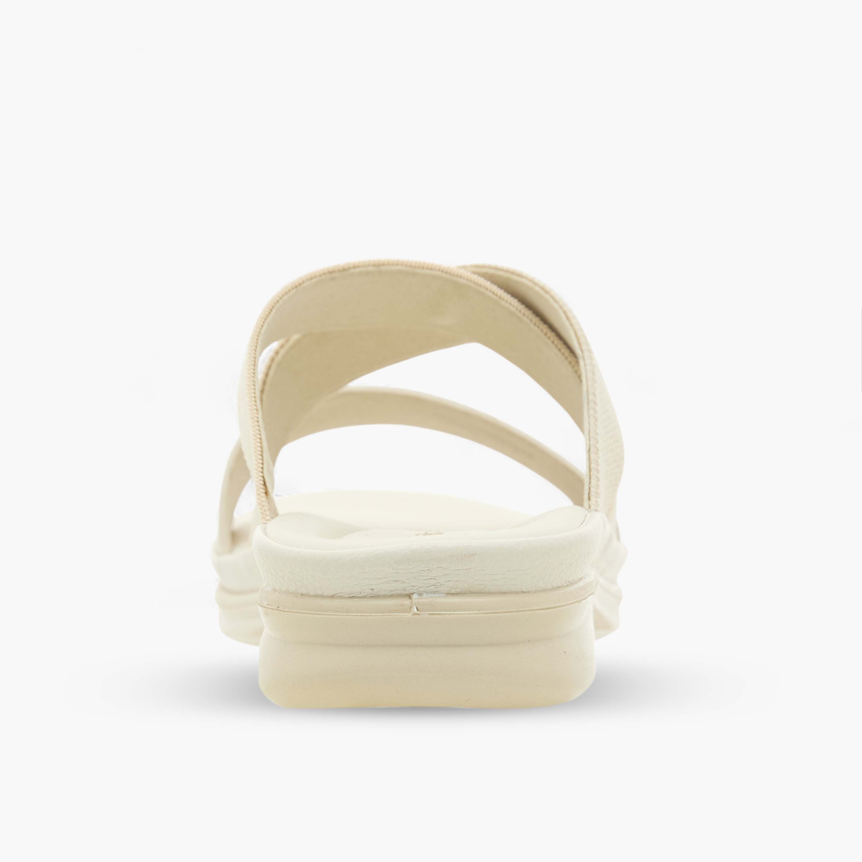 Paprika Textured Slip-On Cross Strap Sandals with Flat Heels-women-shoes-flats-sandals-image-5