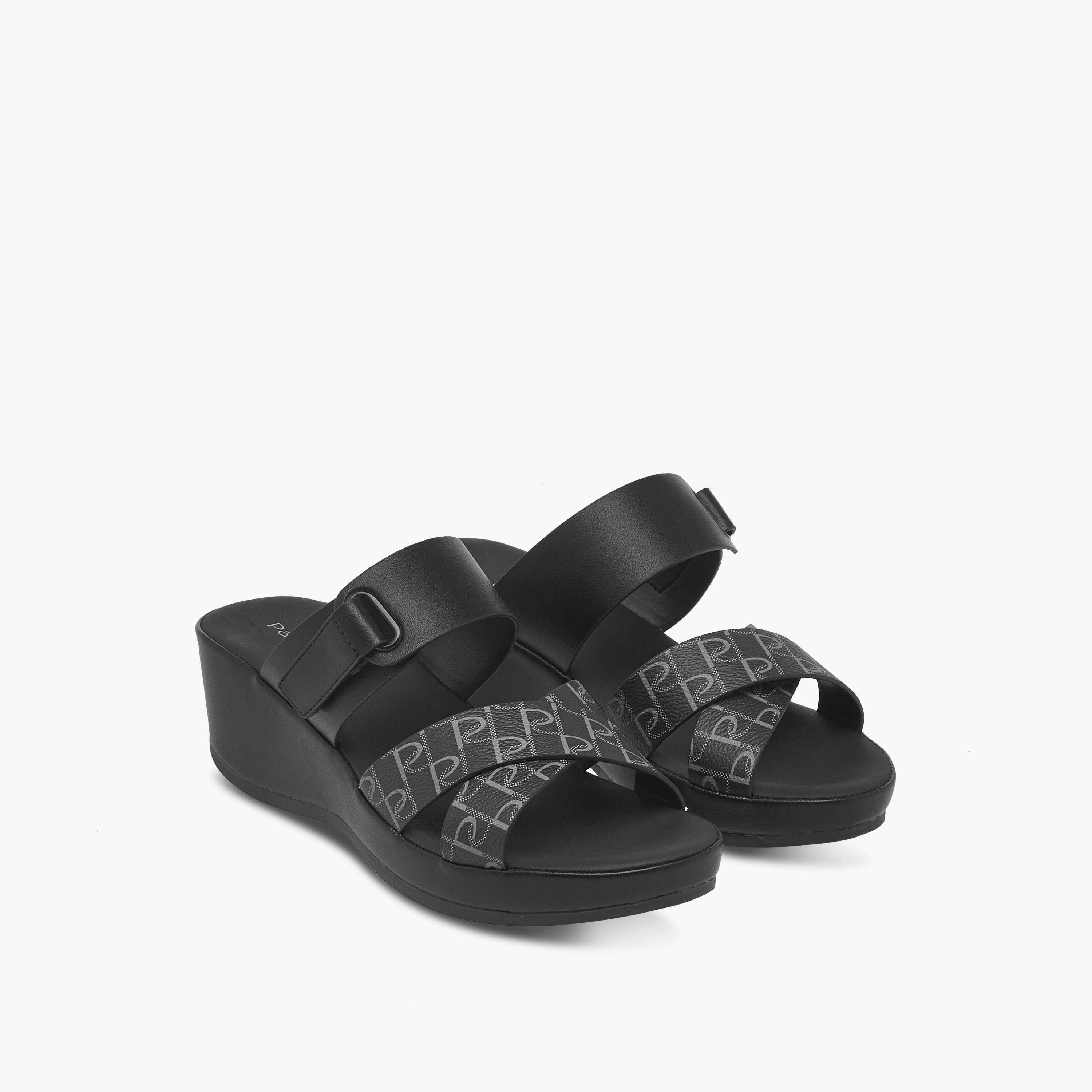 Shop Paprika Monogram Print Slip-On Comfort Sandals with
