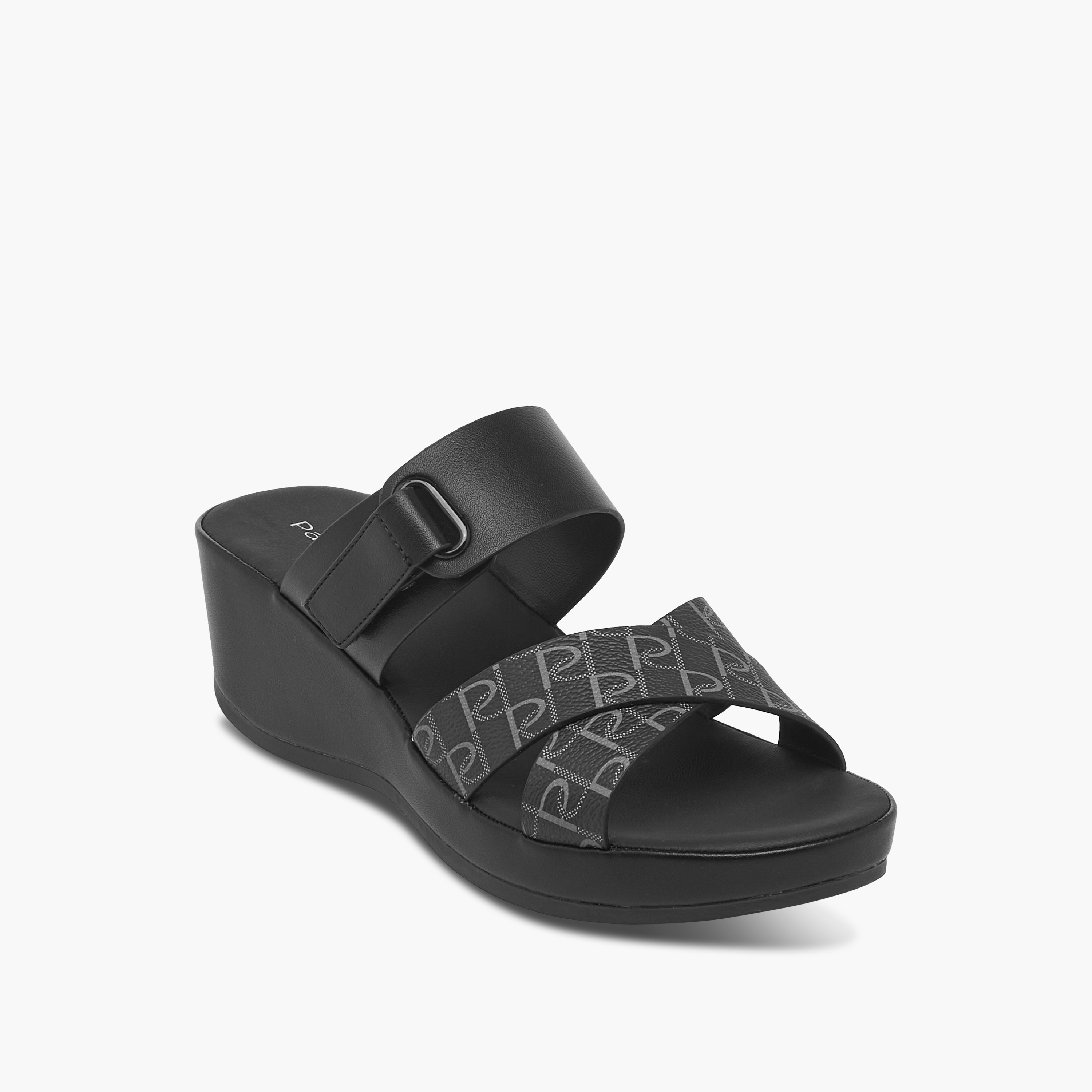 صندل مريح سهل الارتداء بكعب ويدج وطبعات مونوجرام من بابريكا-women-shoes-sandals-heeled-image-2