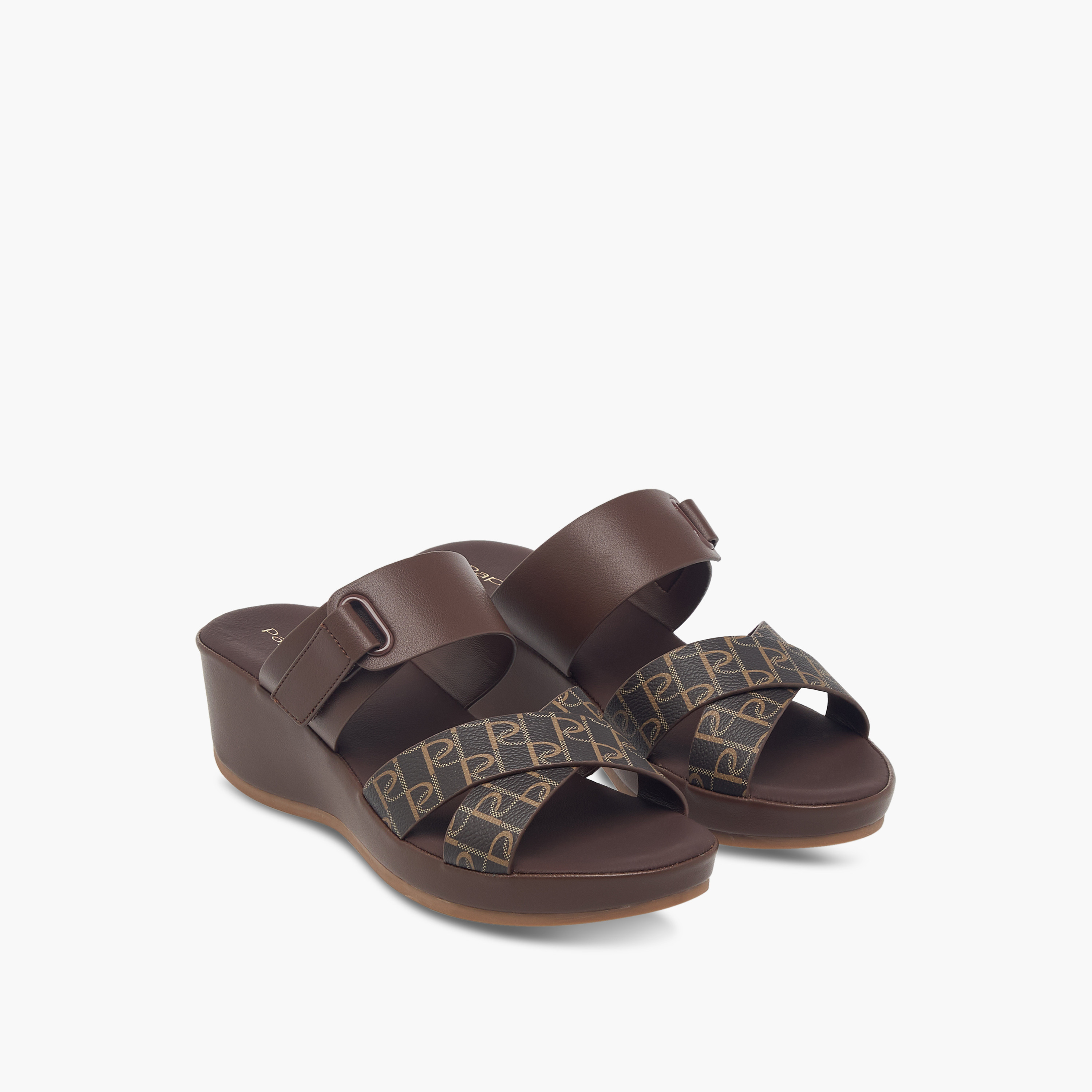 Paprika Monogram Print Slip-On Comfort Sandals with Wedge Heel-women-shoes-sandals-heeled-image-1
