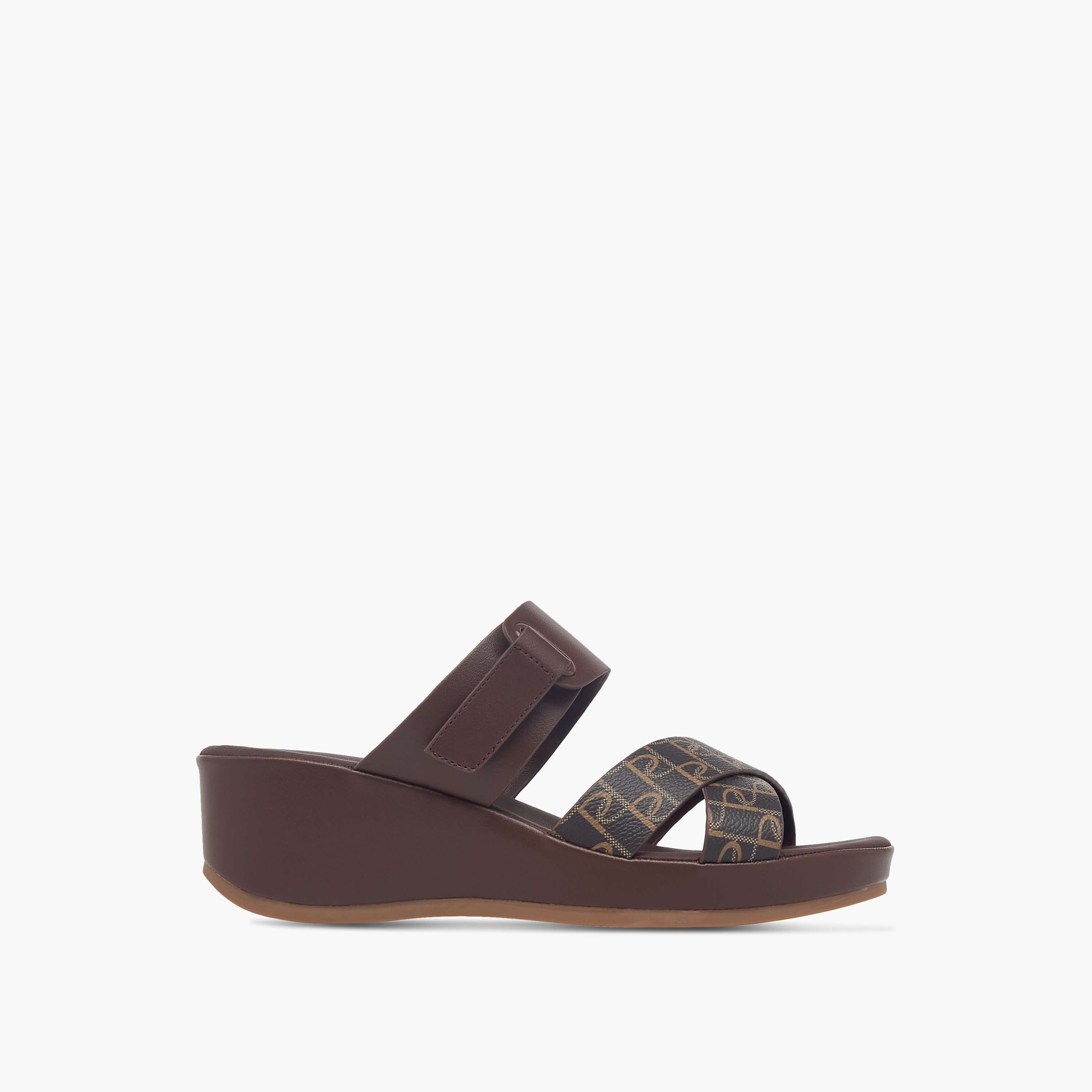 Paprika Monogram Print Slip-On Comfort Sandals with Wedge Heel-women-shoes-sandals-heeled-image-3