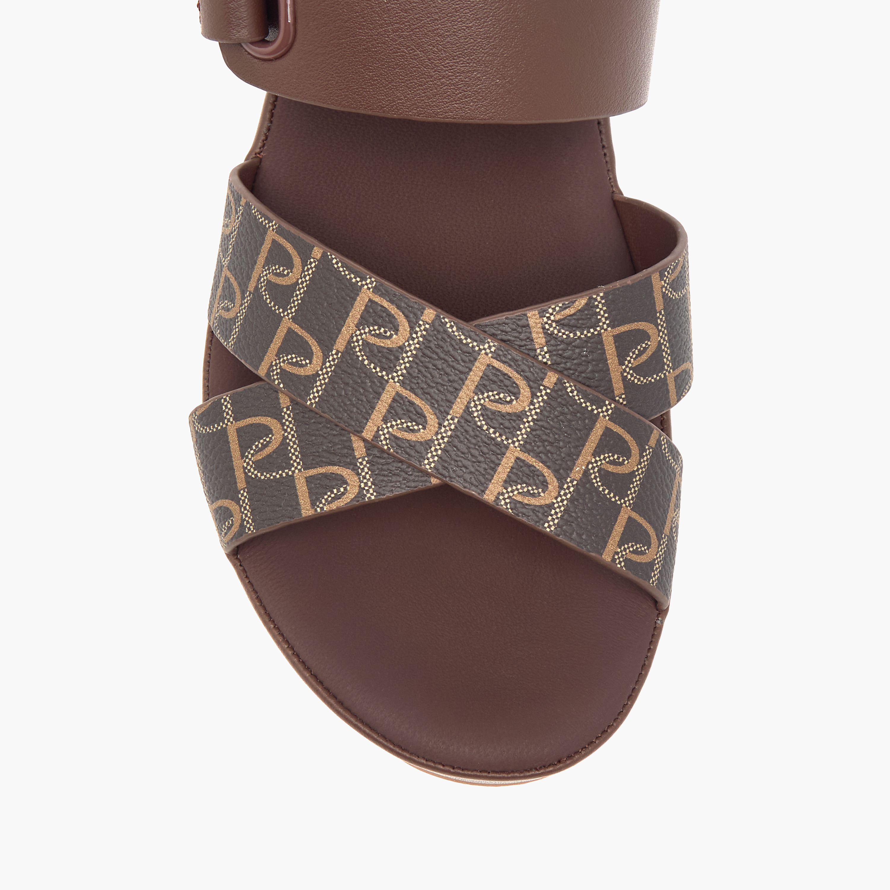 Paprika Monogram Print Slip-On Comfort Sandals with Wedge Heel-women-shoes-sandals-heeled-image-4