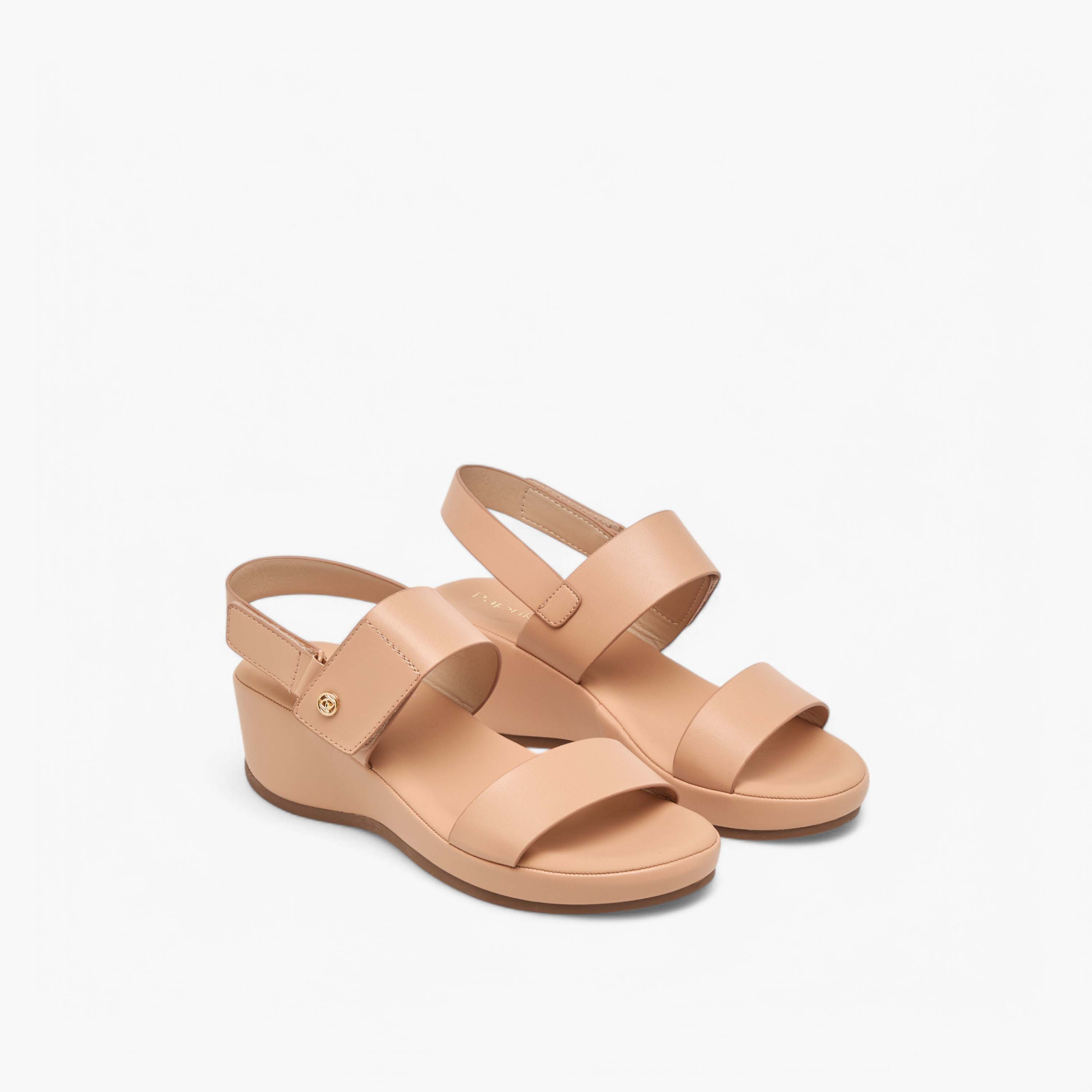 Paprika Solid Wedge Heel Comfort Sandals with Hook and Loop Closure-women-shoes-sandals-heeled-image-1