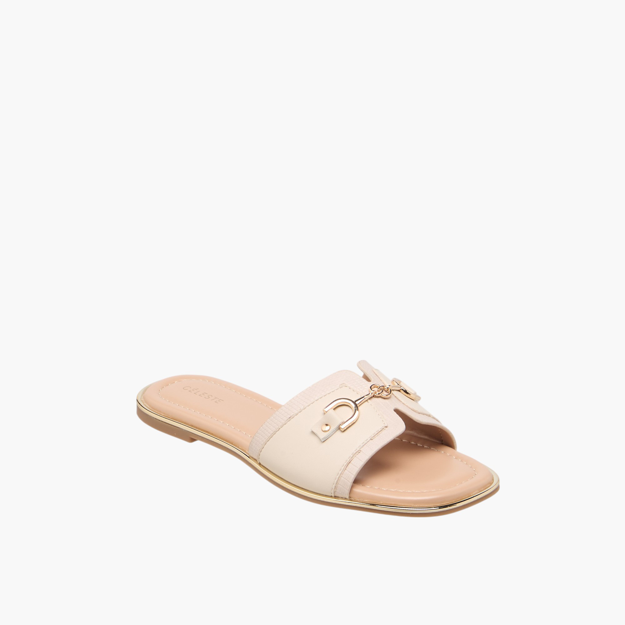 صندل مسطح سهل الارتداء وبارز الملمس بزينة معدنية للنساء من سيليست-women-shoes-flats-sandals-image-2