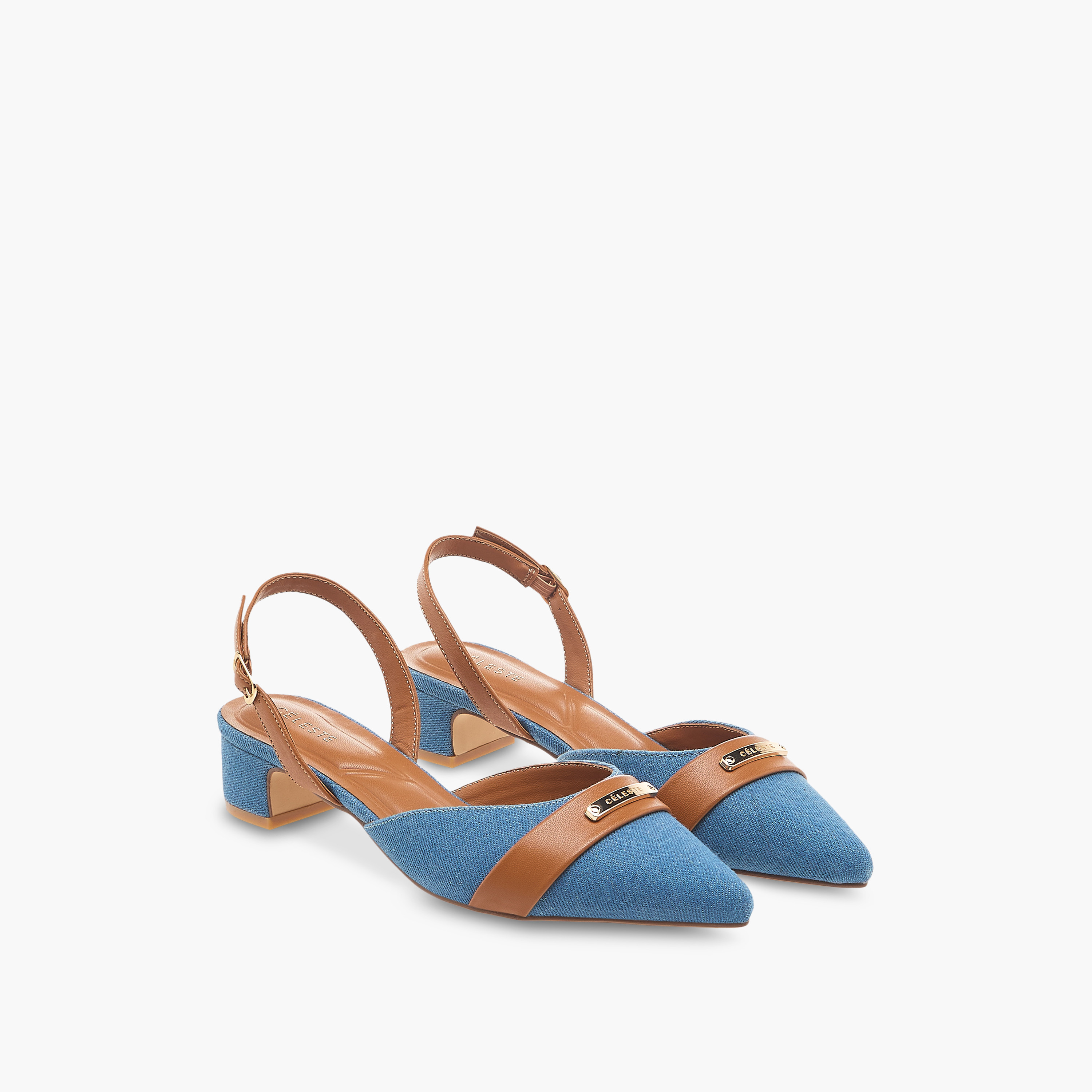 Celeste Women's Pointed Toe Block Heeled Shoes with Buckle Closure-women-shoes-sandals-heeled-image-1