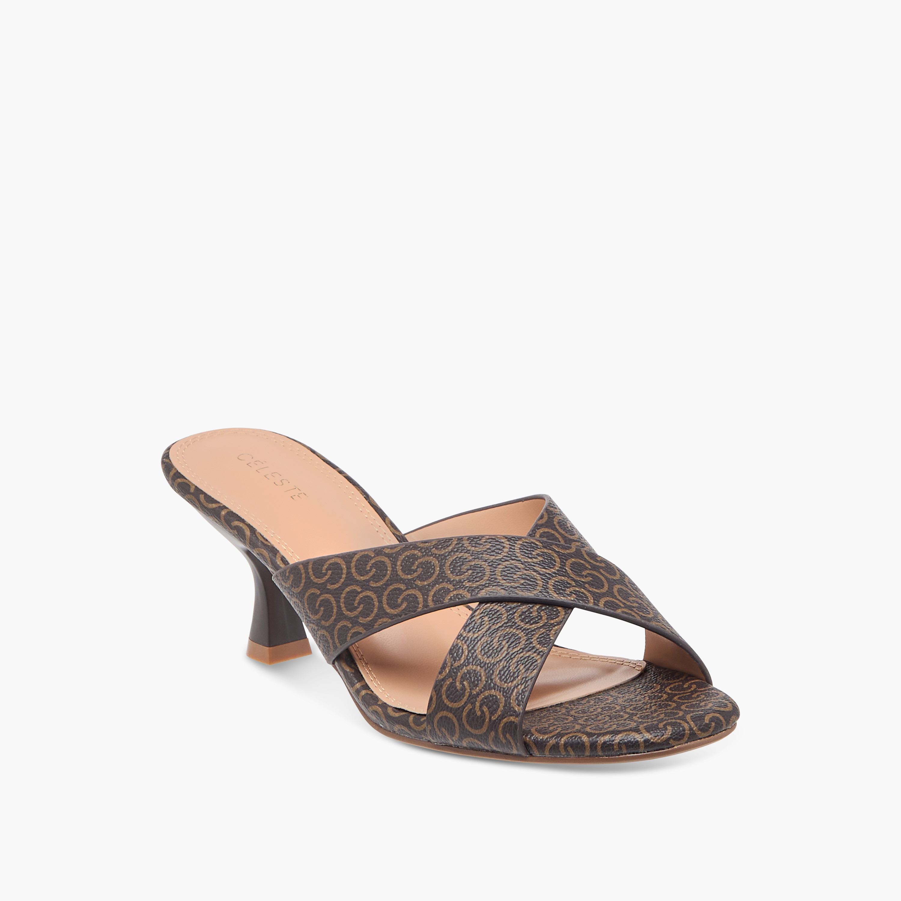 Celeste Women's Monogram Print Slip-On Sandals with Flared Heels-women-shoes-sandals-heeled-image-2