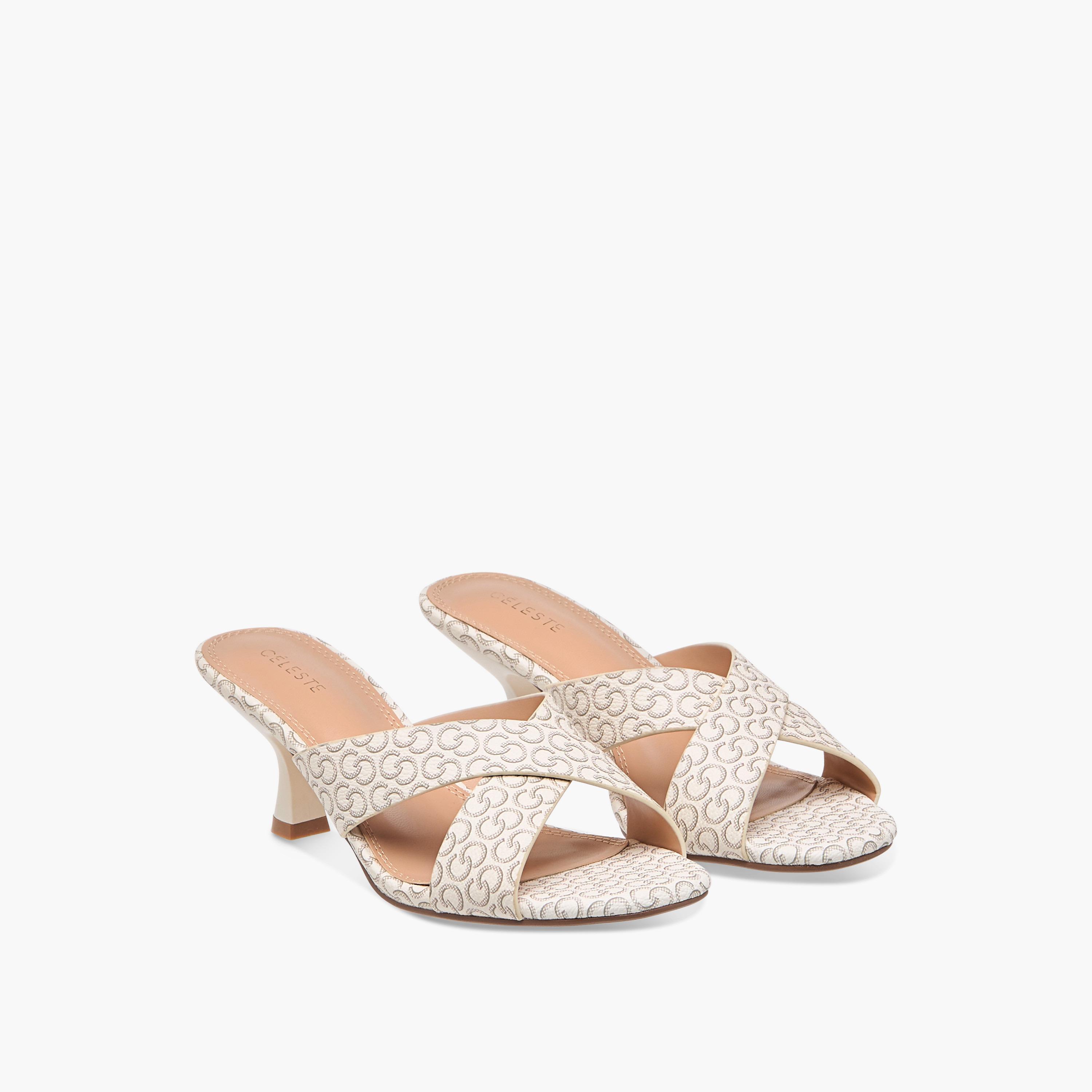 Celeste Women's Monogram Print Slip-On Sandals with Flared Heels-women-shoes-sandals-heeled-image-1