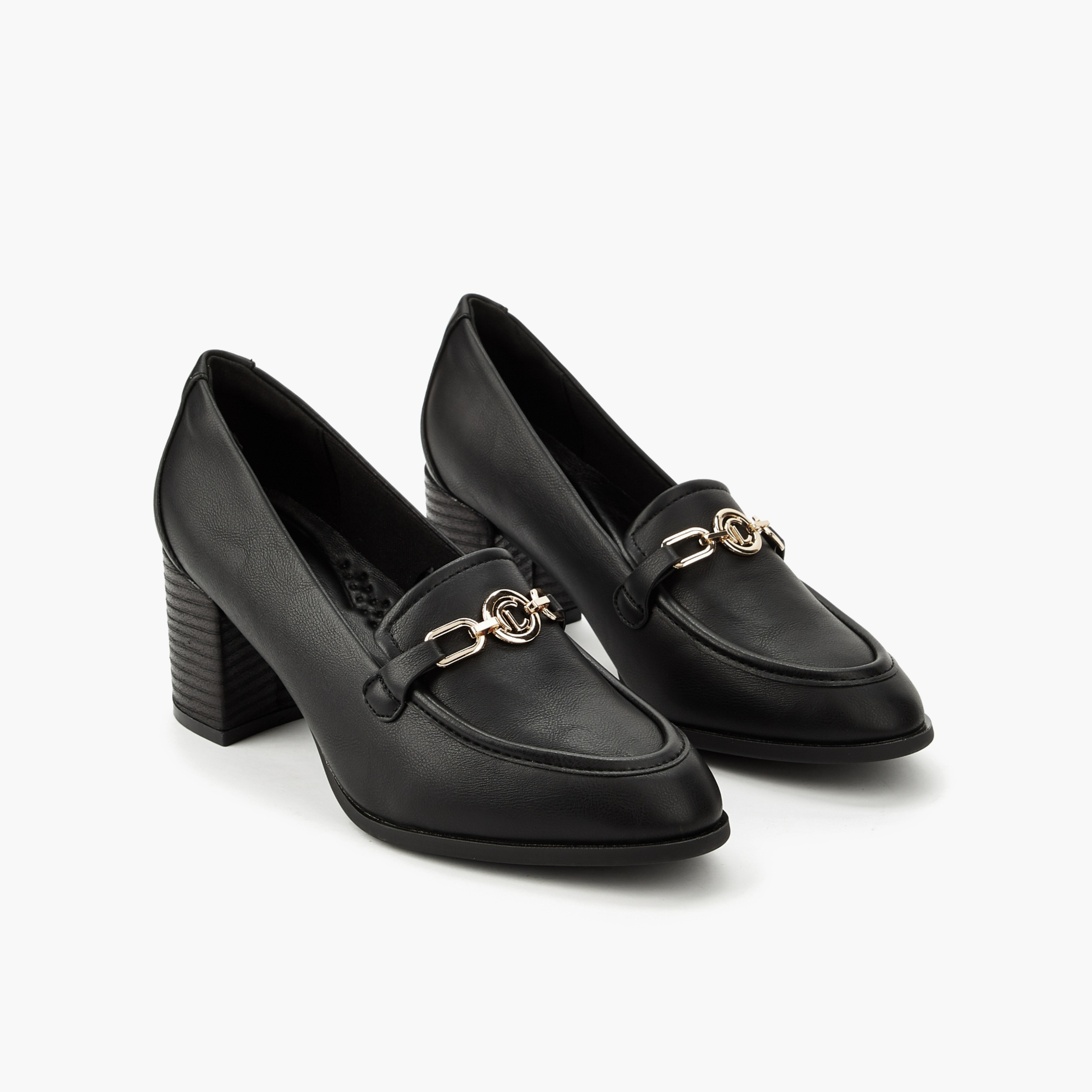 Le Confort Women Chain Accent Block Heel Loafers-women-shoes-loafersandmoccasins-image-1