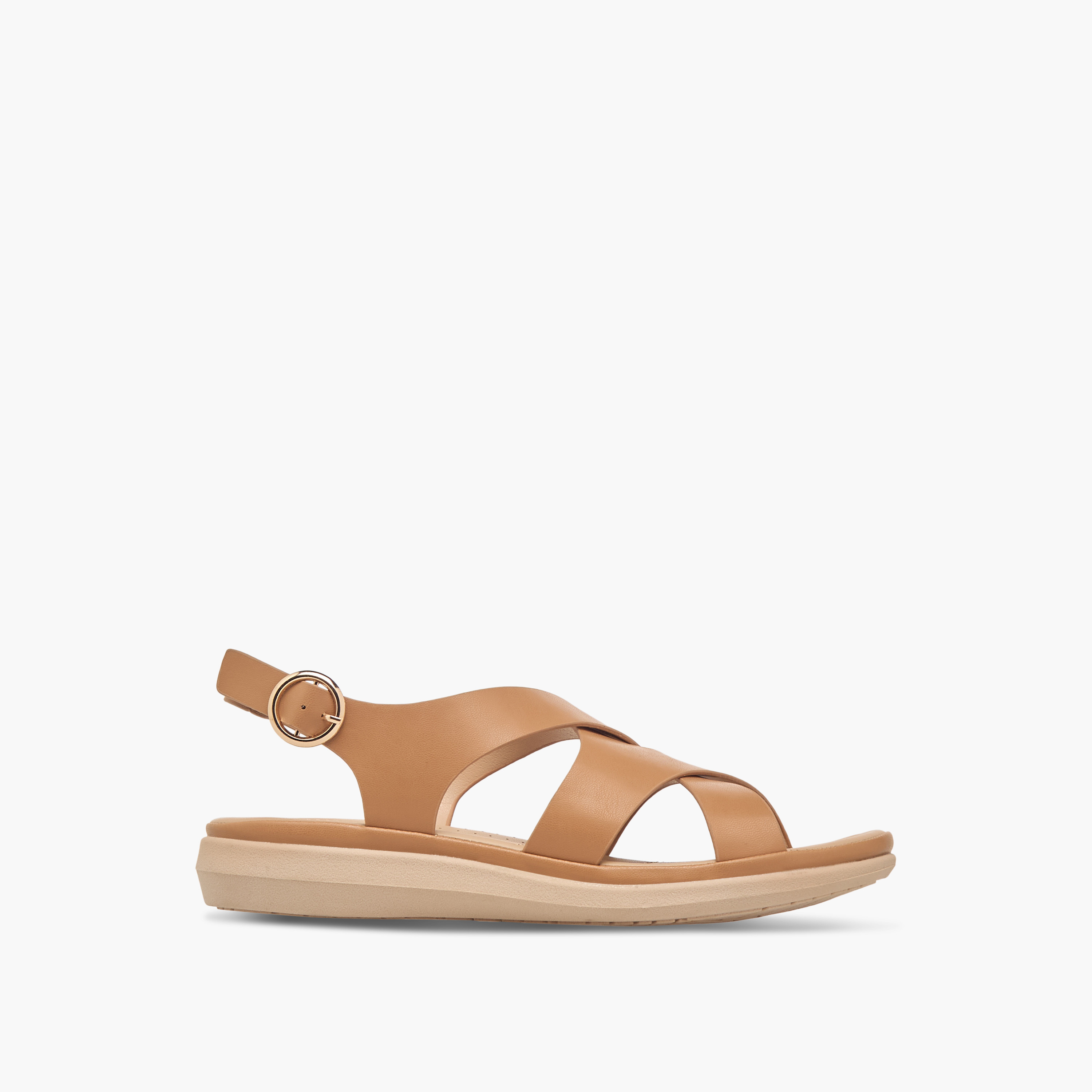 Le Confort Solid Cross Strap Comfort Sandals with Buckle Closure-women-shoes-flats-sandals-image-3