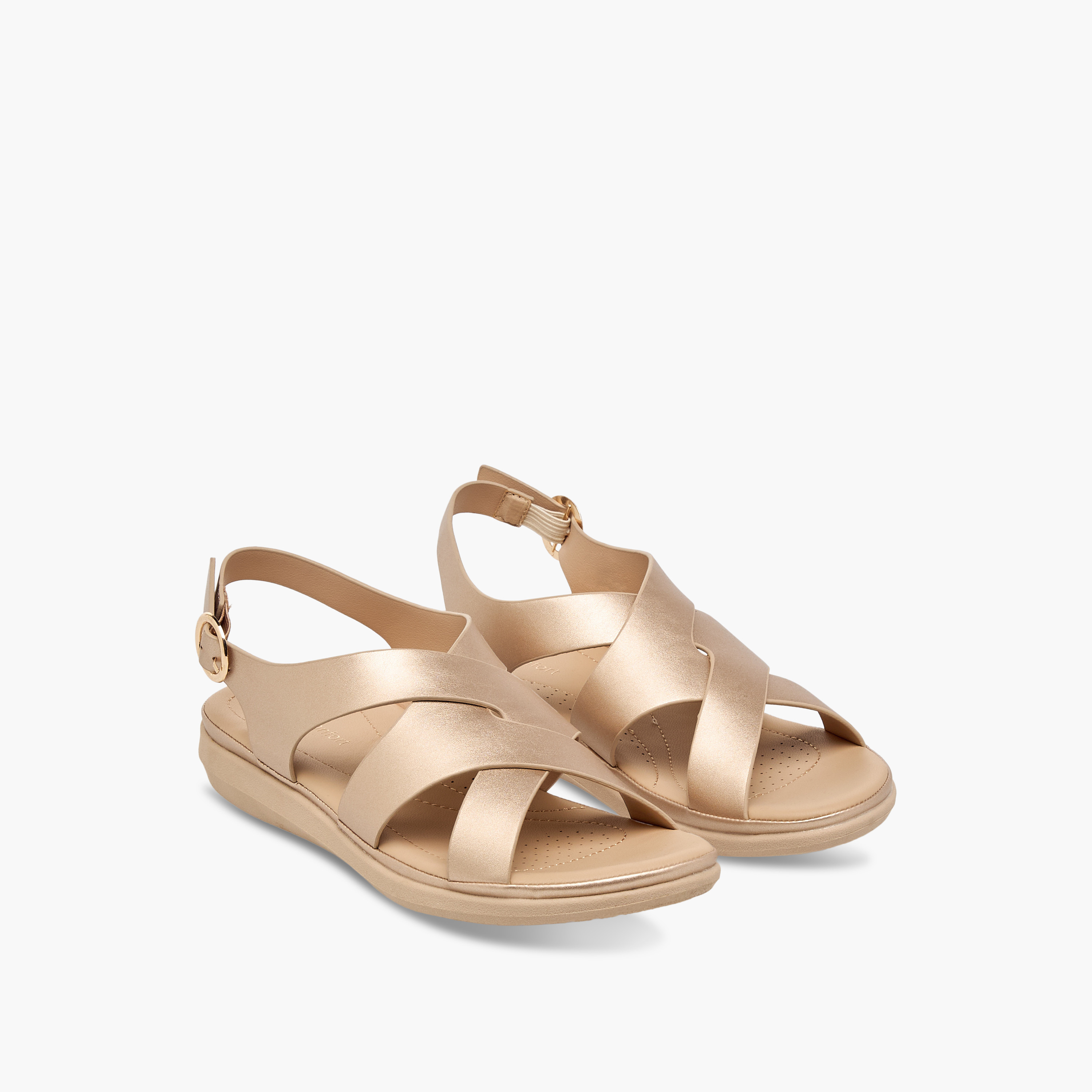 Le Confort Solid Cross Strap Comfort Sandals with Buckle Closure-women-shoes-flats-sandals-image-1