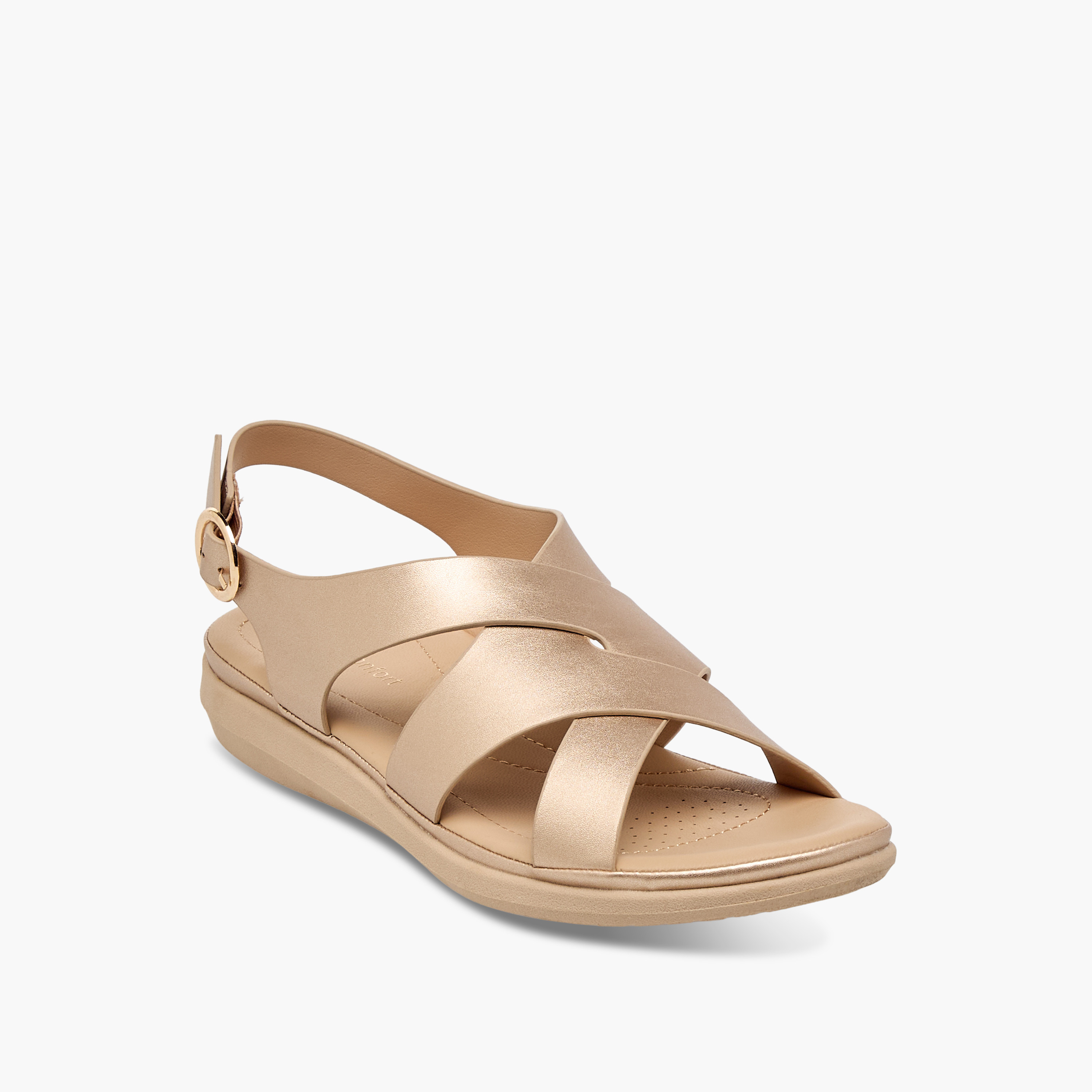 Le Confort Solid Cross Strap Comfort Sandals with Buckle Closure-women-shoes-flats-sandals-image-2