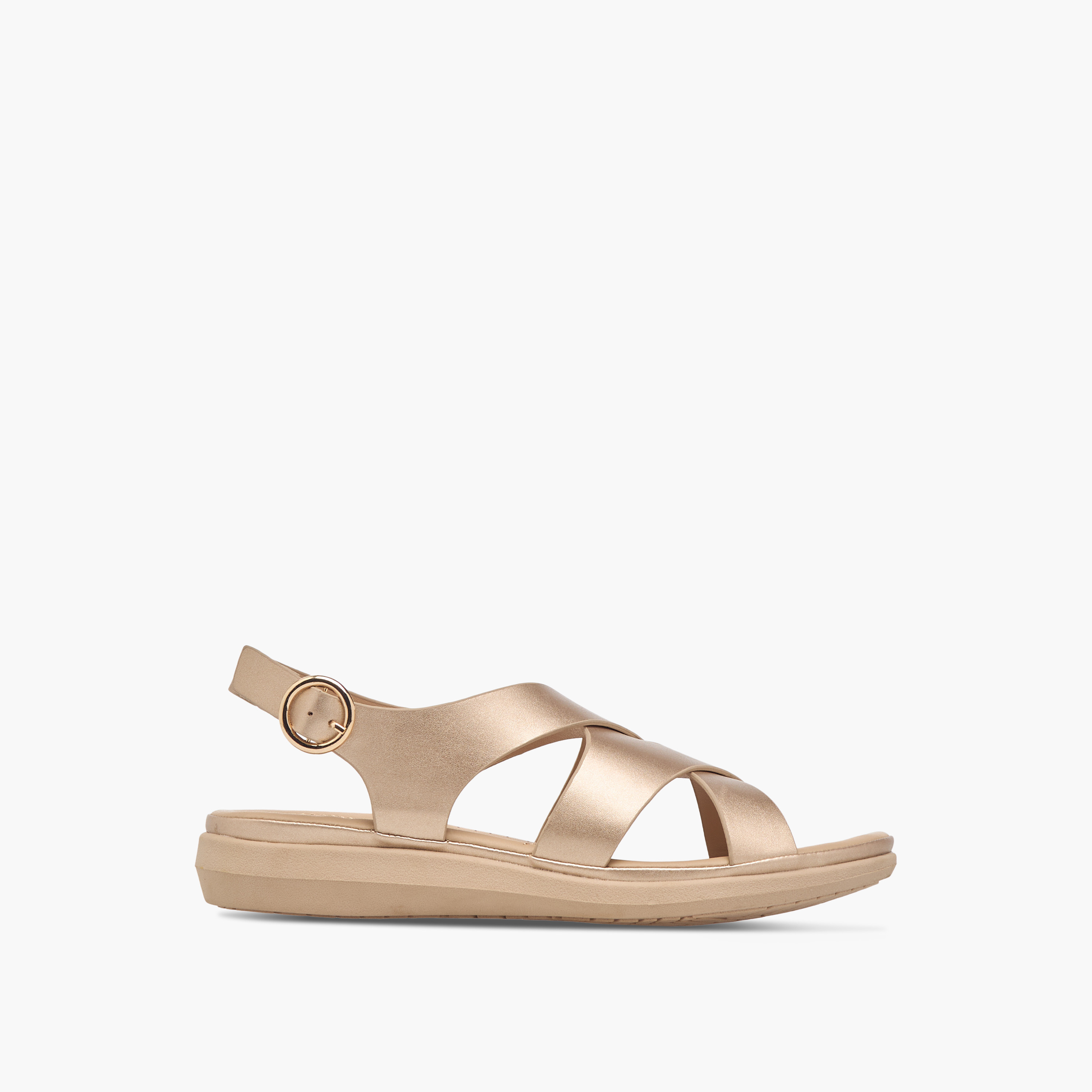 Le Confort Solid Cross Strap Comfort Sandals with Buckle Closure-women-shoes-flats-sandals-image-3