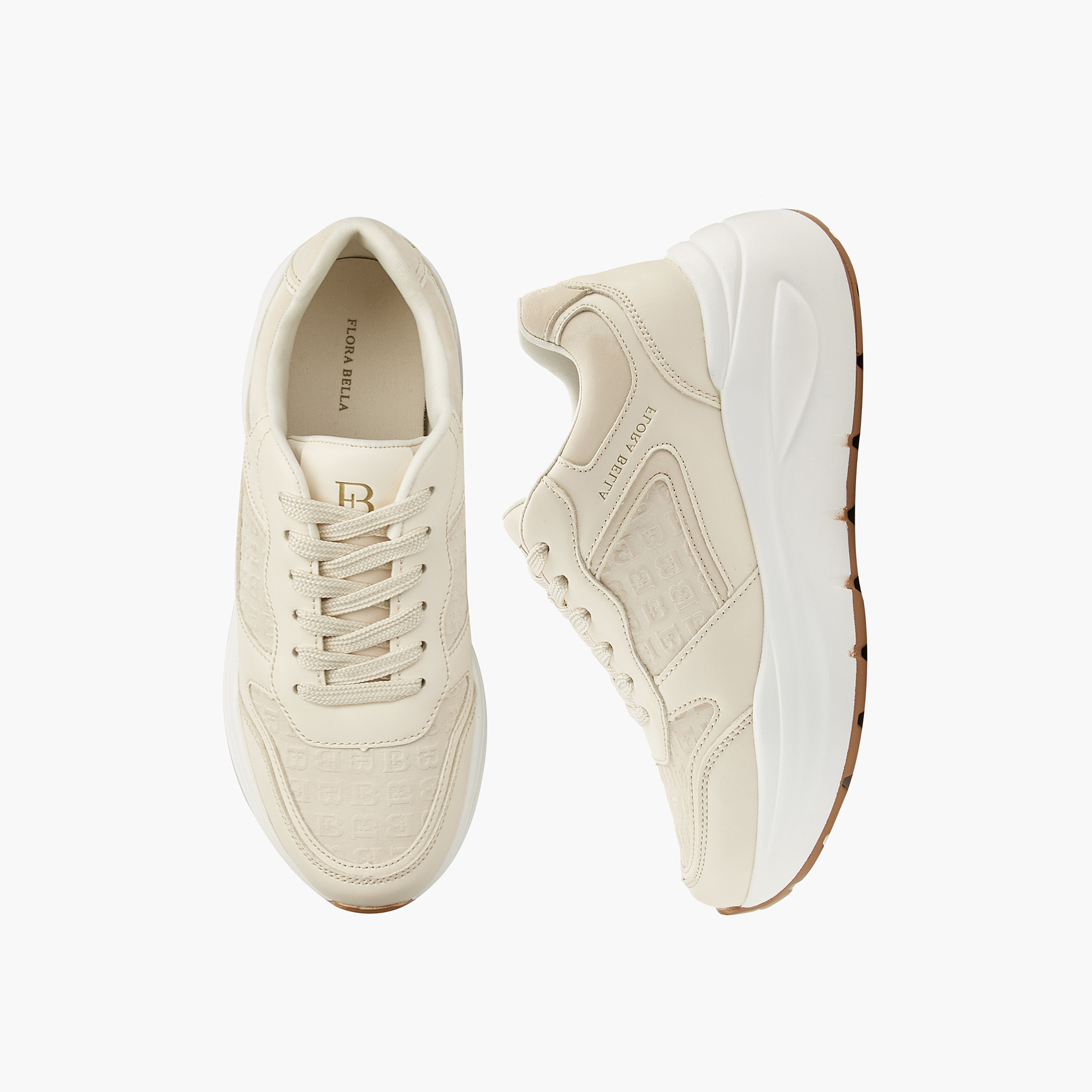 Flora Bella Monogram Embossed Sneakers with Hook and Loop Closure-women-shoes-sneakers-image-1
