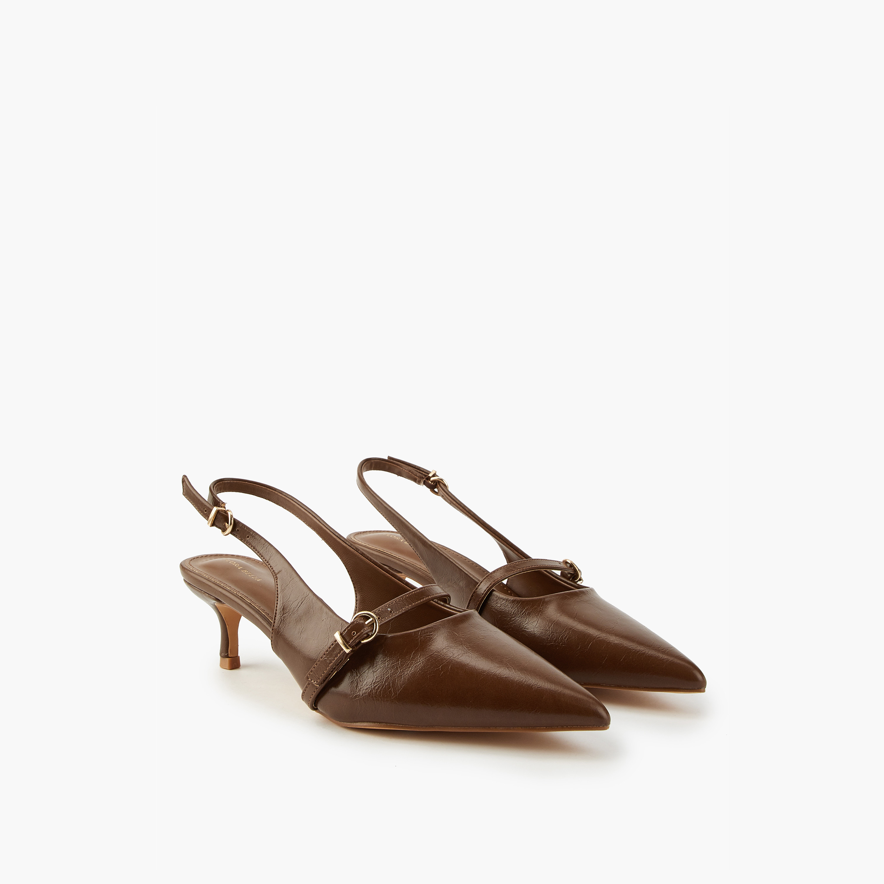 Flora Bella Solid Pointed Toe Shoes with Buckle Closure and Kitten Heels-women-shoes-heels-image-1