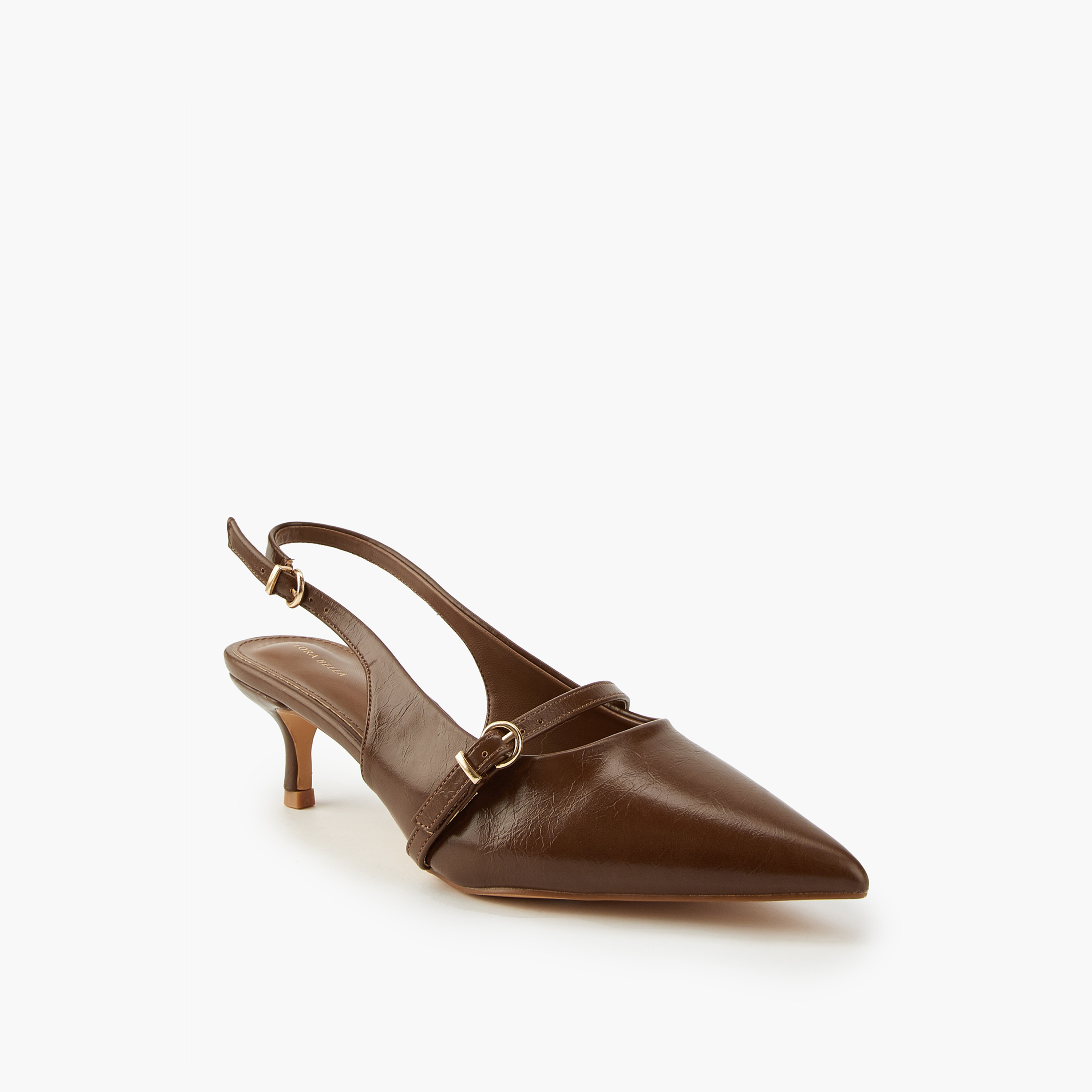 Flora Bella Solid Pointed Toe Shoes with Buckle Closure and Kitten Heels-women-shoes-heels-image-3