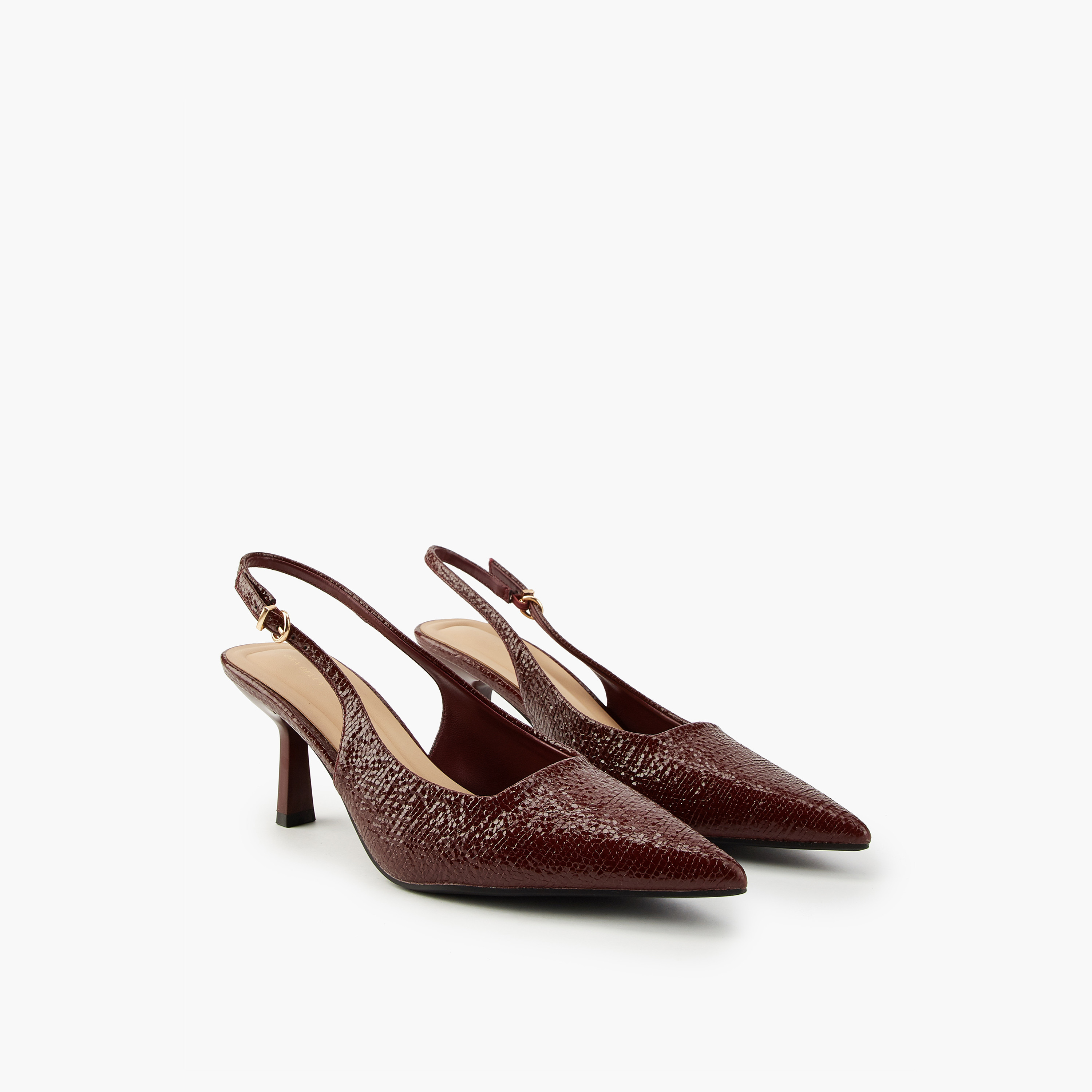 Flora Bella Textured Pointed Toe Shoes with Flared Heels-women-shoes-heels-image-1
