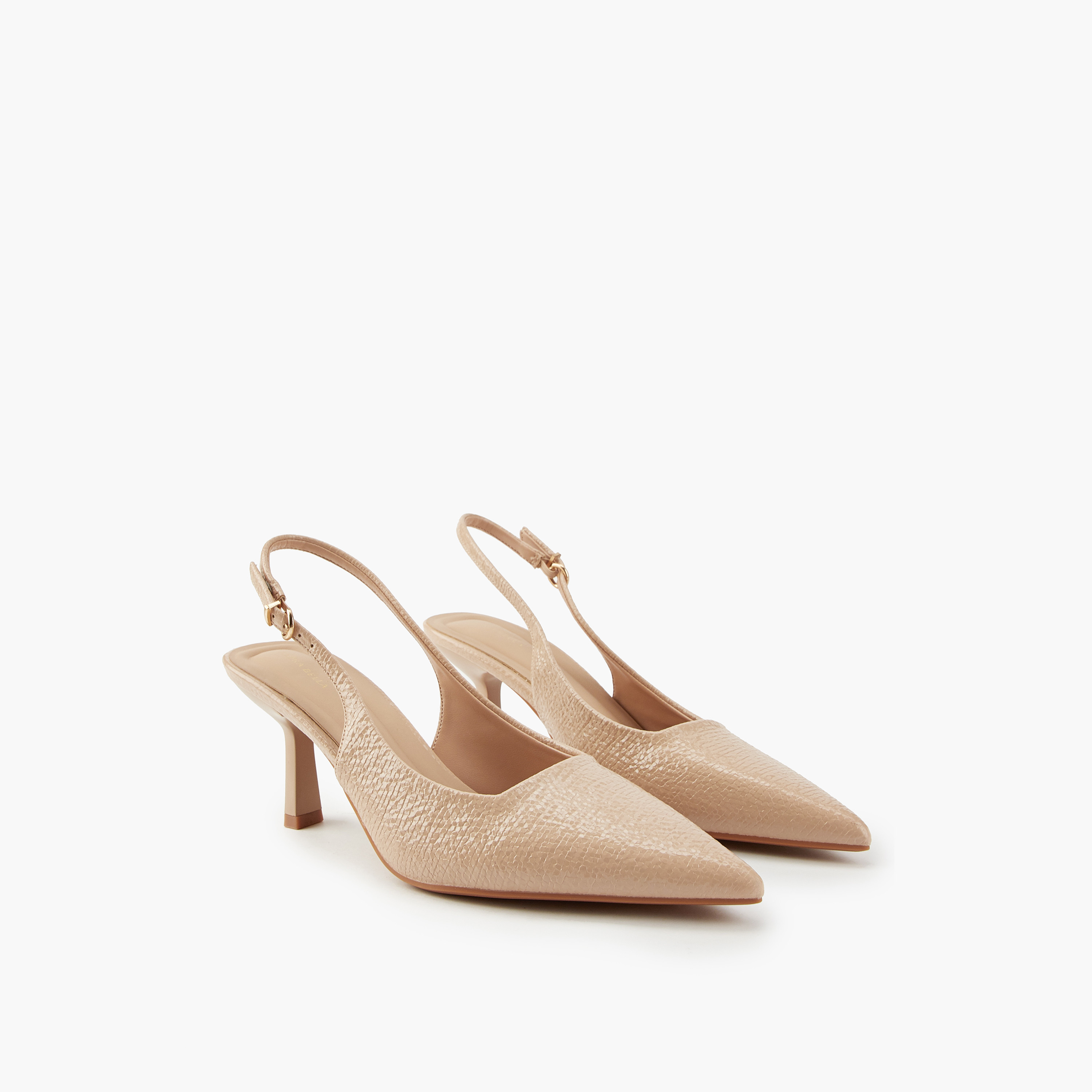 Flora Bella Textured Pointed Toe Shoes with Flared Heels-women-shoes-heels-image-1