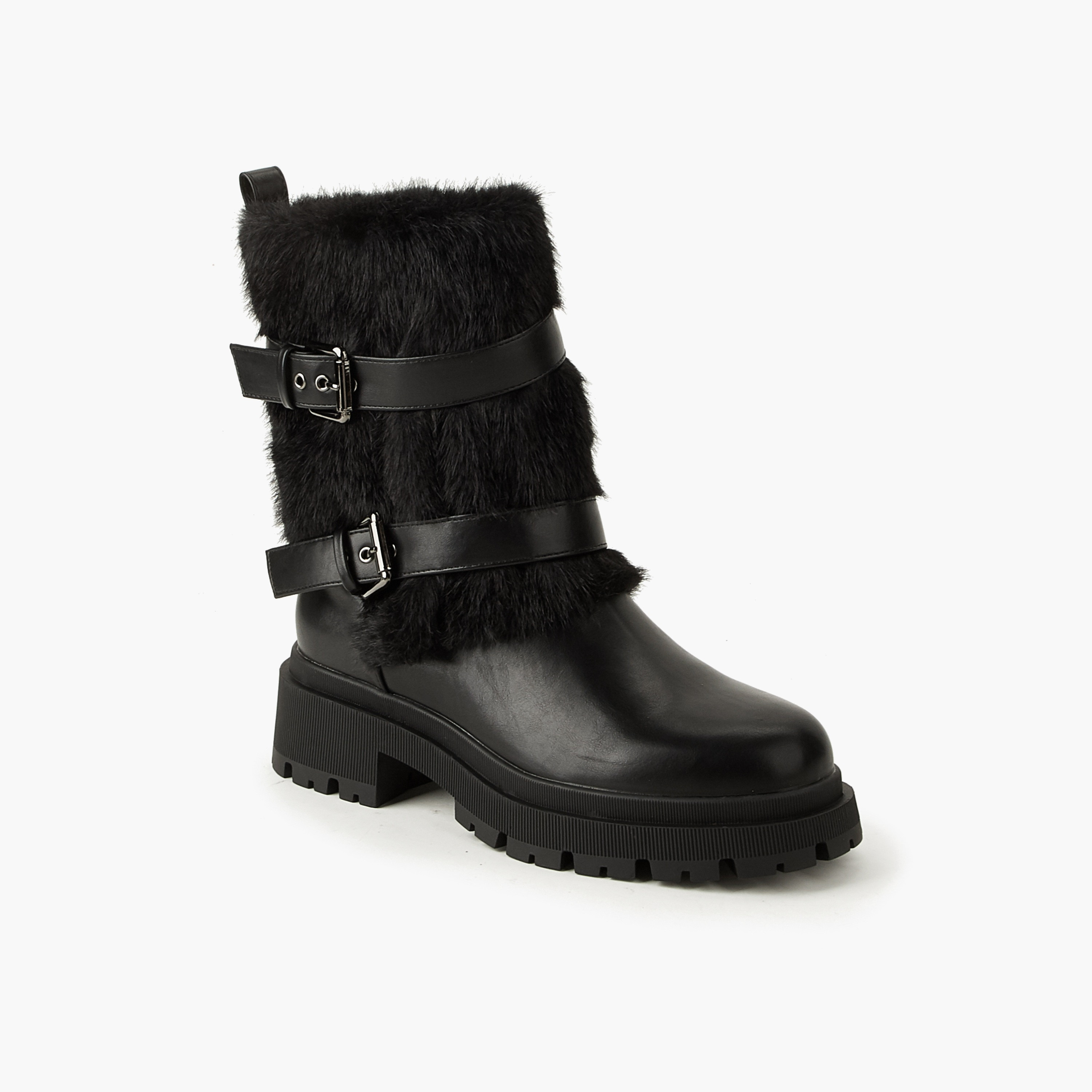 Flora Bella Women Faux Fur Trim Buckled Ankle Boots-women-shoes-boots-image-2