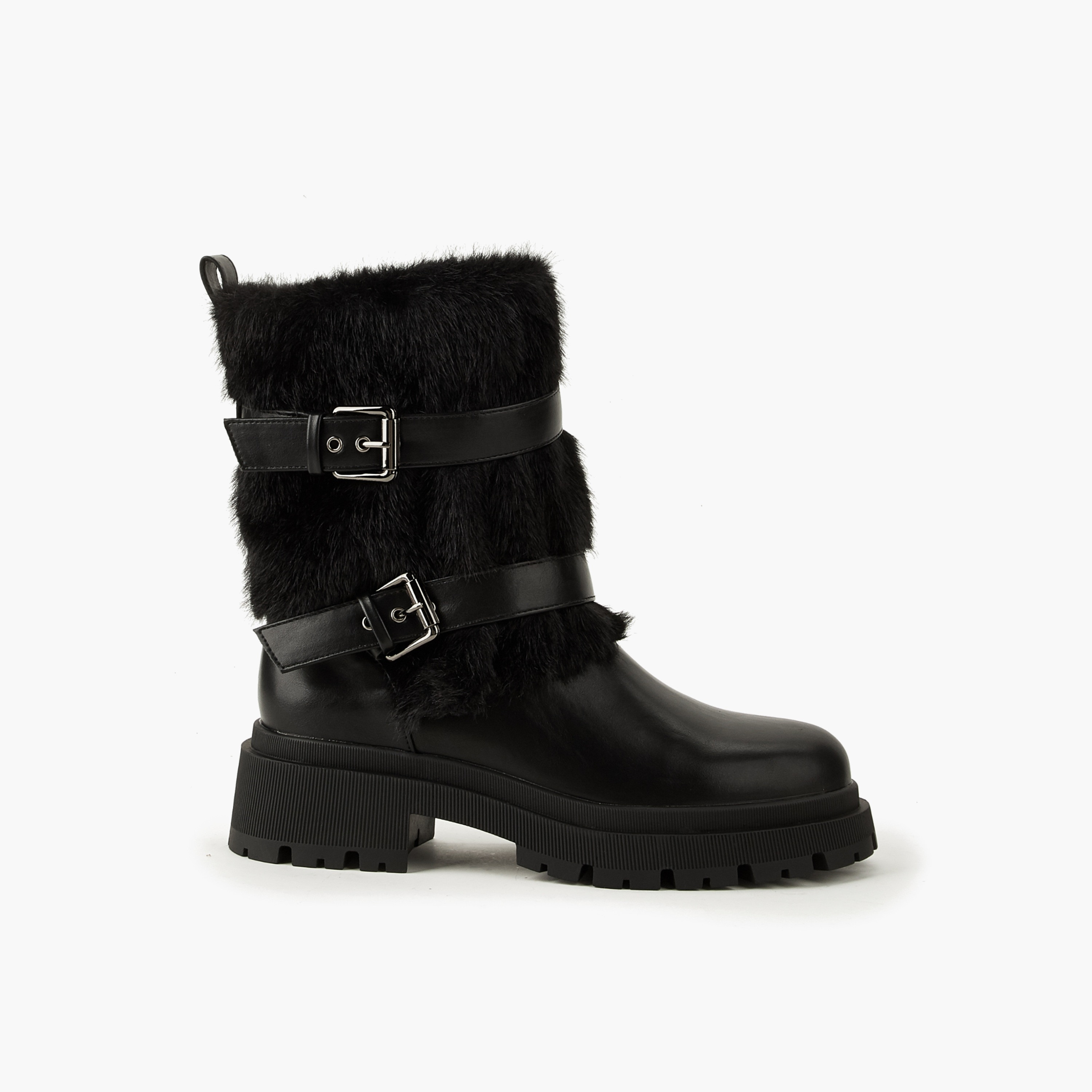 Flora Bella Women Faux Fur Trim Buckled Ankle Boots-women-shoes-boots-image-3
