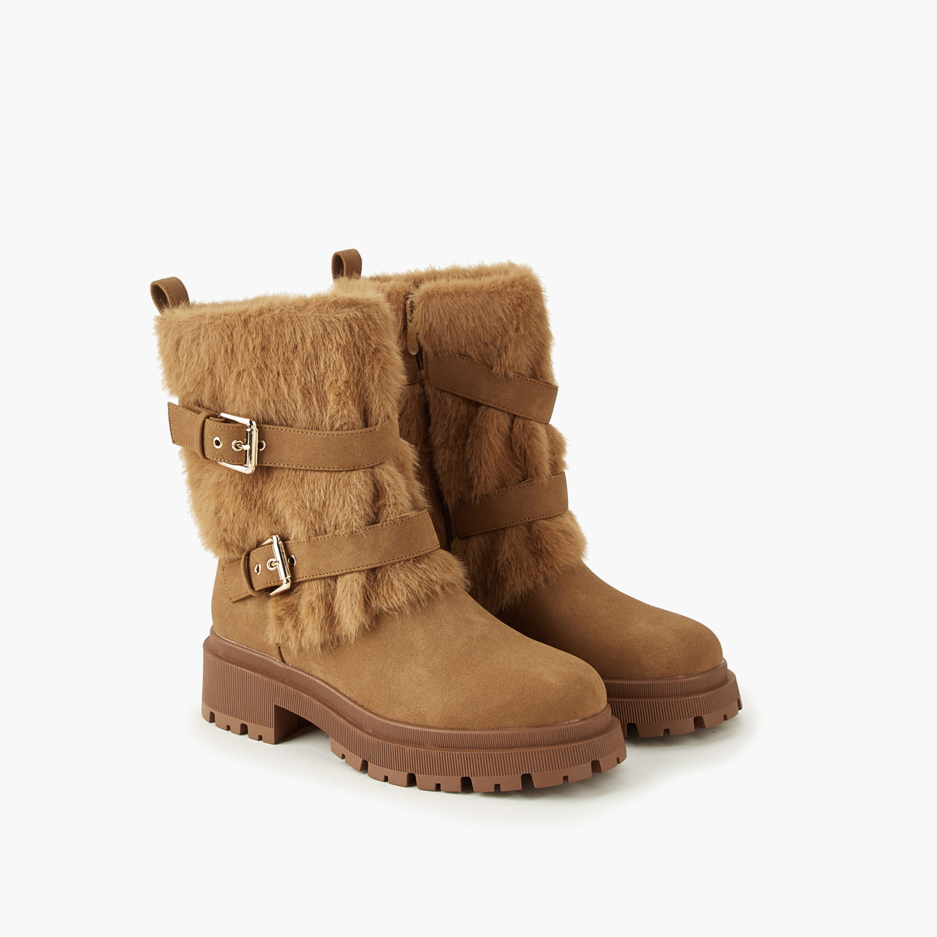 Flora Bella Women Faux Fur Trim Buckled Ankle Boots-women-shoes-boots-image-1