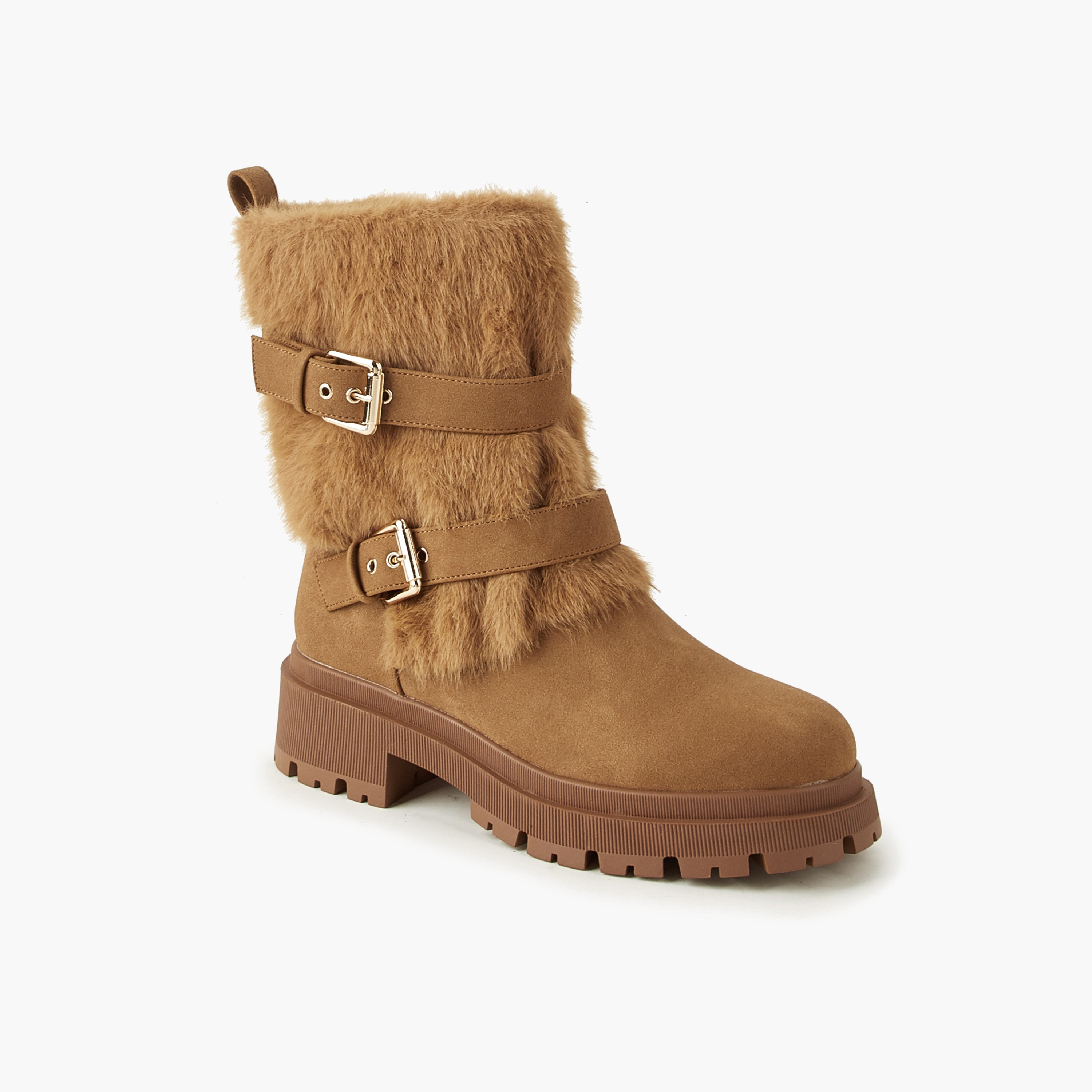 Flora Bella Women Faux Fur Trim Buckled Ankle Boots-women-shoes-boots-image-2