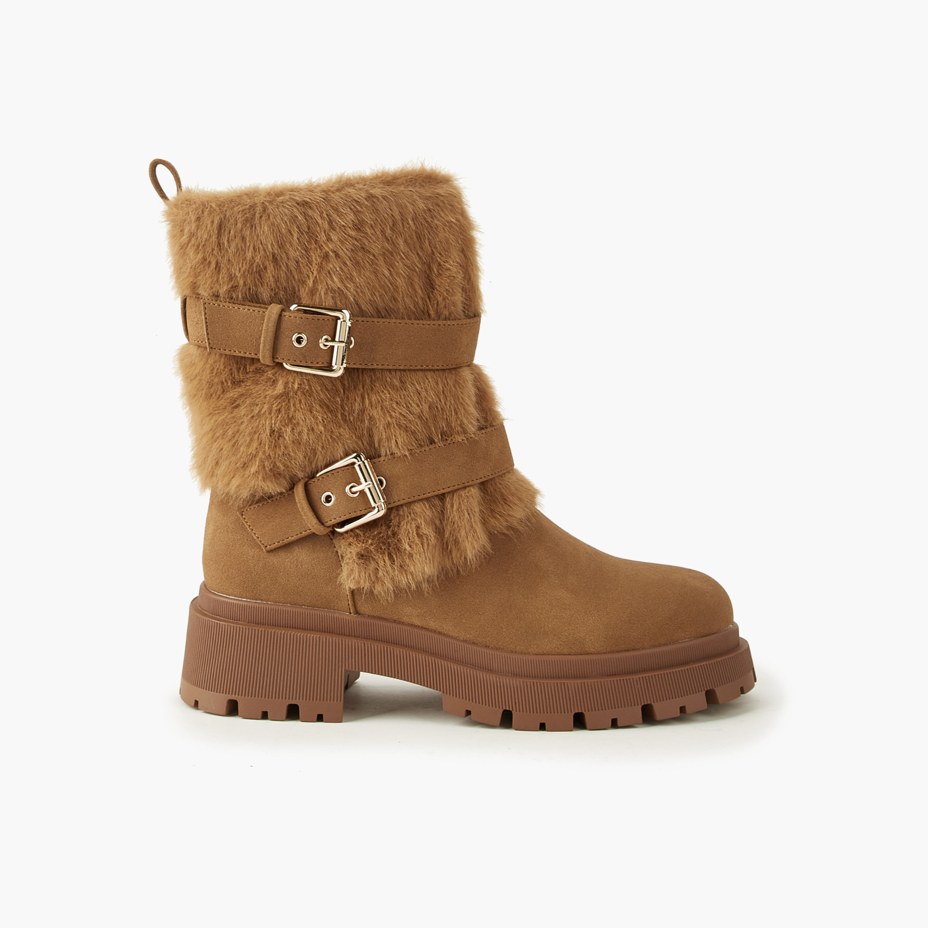 Flora Bella Women Faux Fur Trim Buckled Ankle Boots-women-shoes-boots-image-3