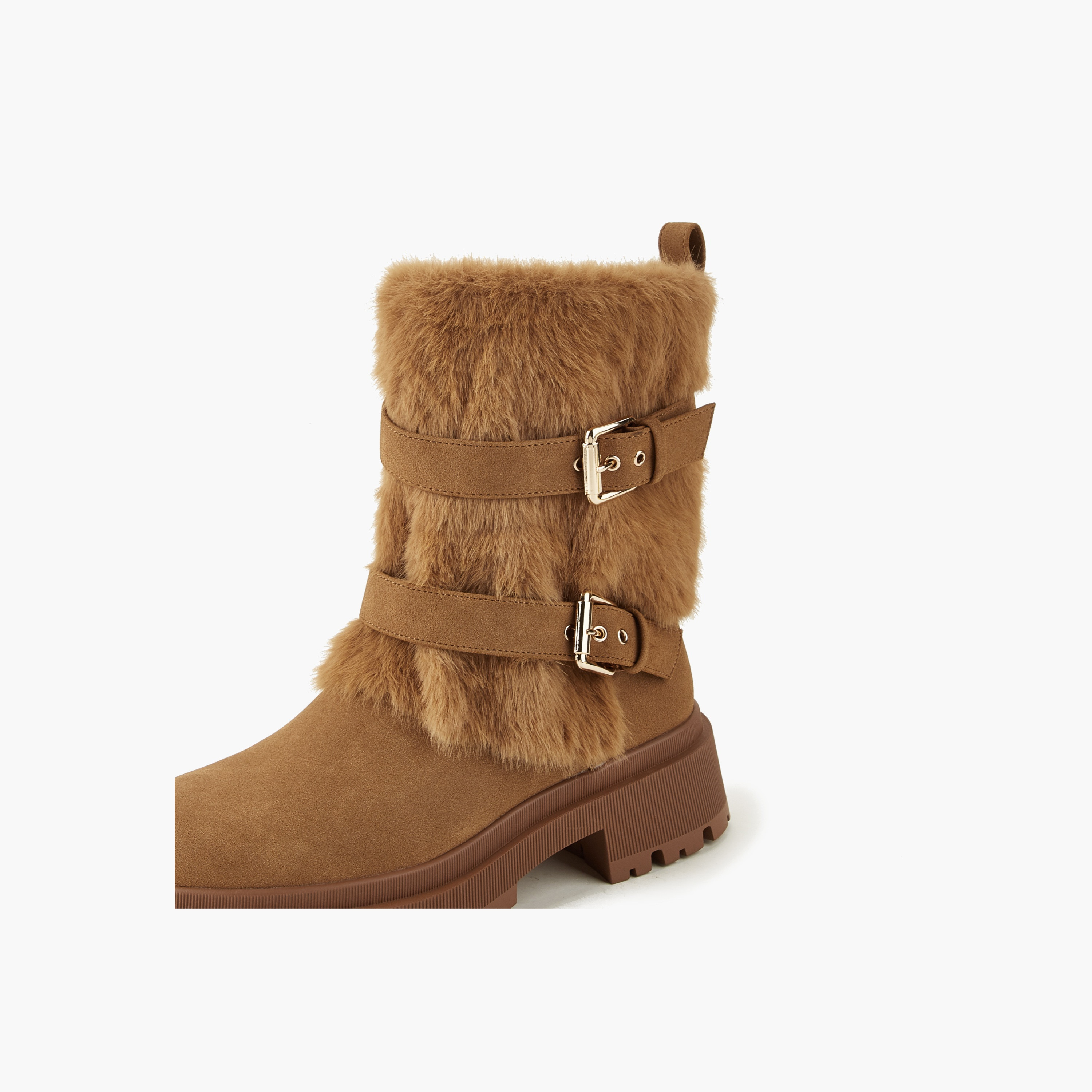 Flora Bella Women Faux Fur Trim Buckled Ankle Boots-women-shoes-boots-image-4
