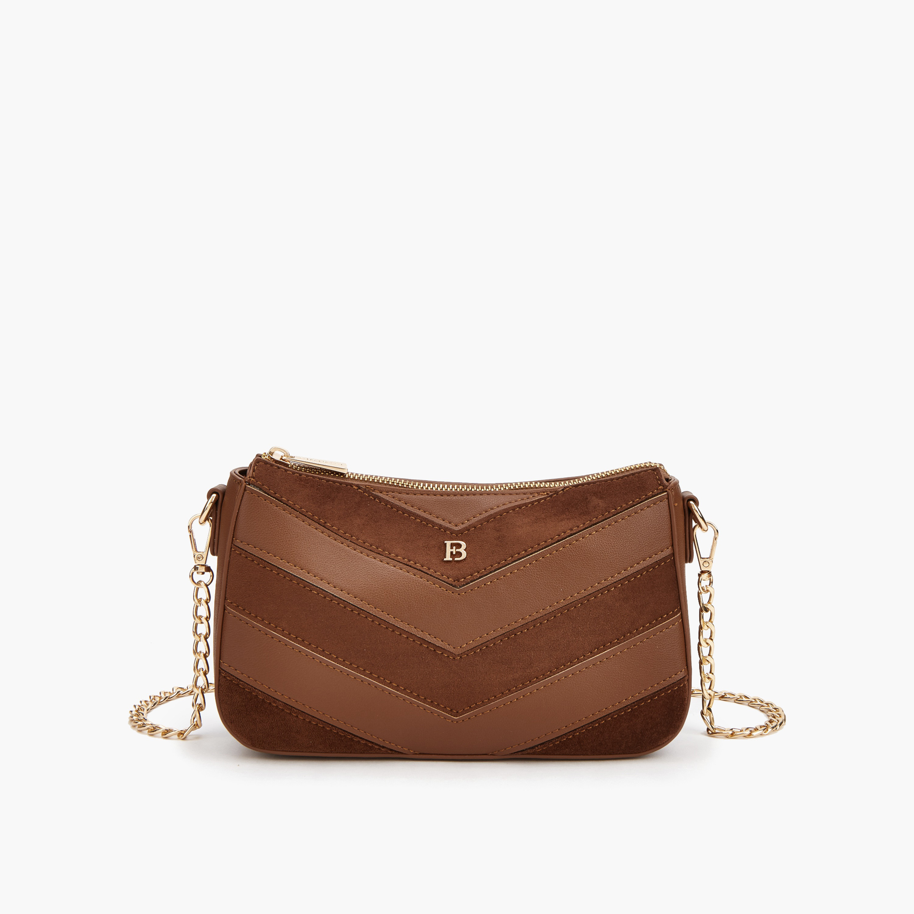 Flora Bella Chevron Panelled Crossbody Bag with Chain Strap-women-bagsandwallets-handbags-image-1