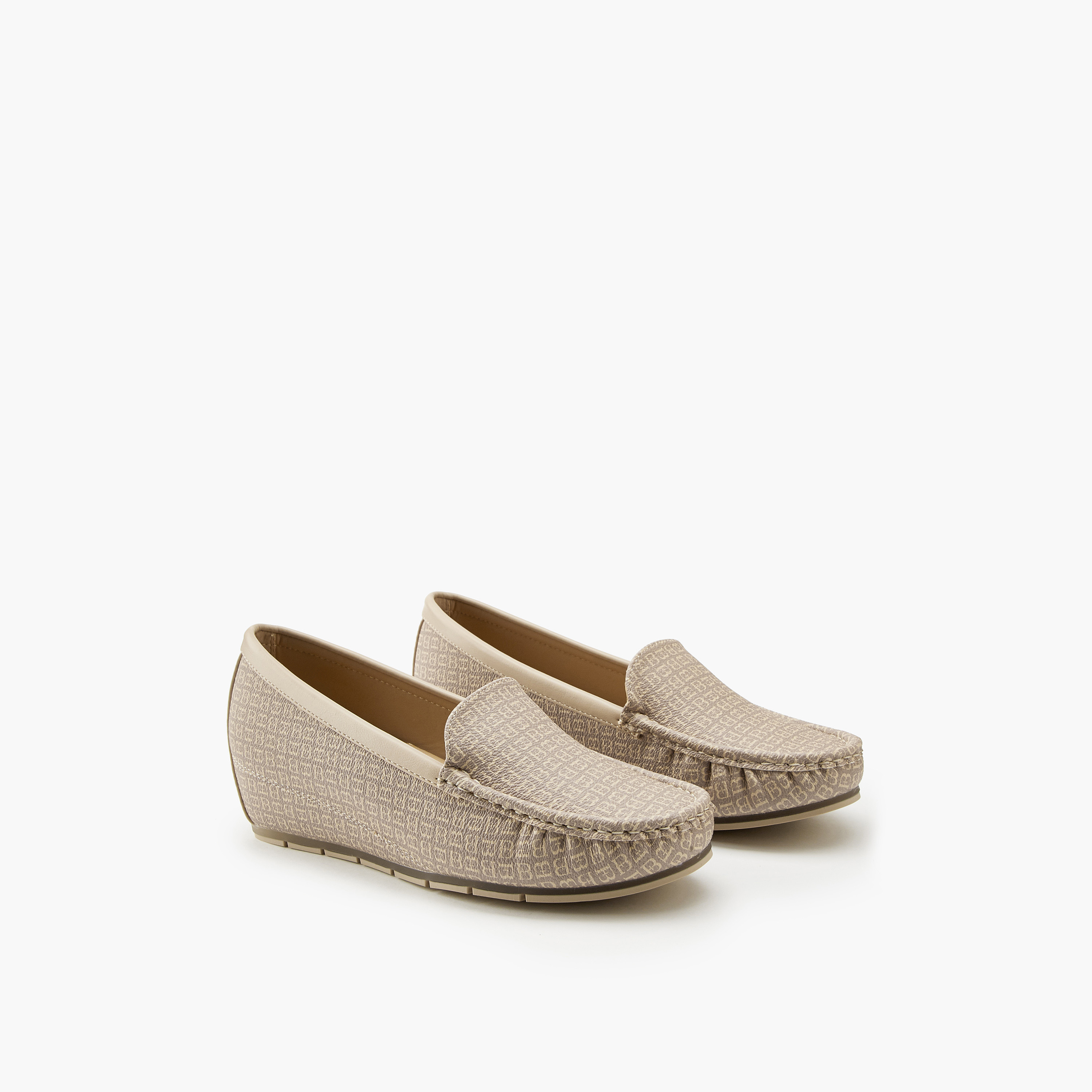 Flora Bella  All-Over Monogram Print Slip-On Wedge Loafers-women-shoes-heels-image-1