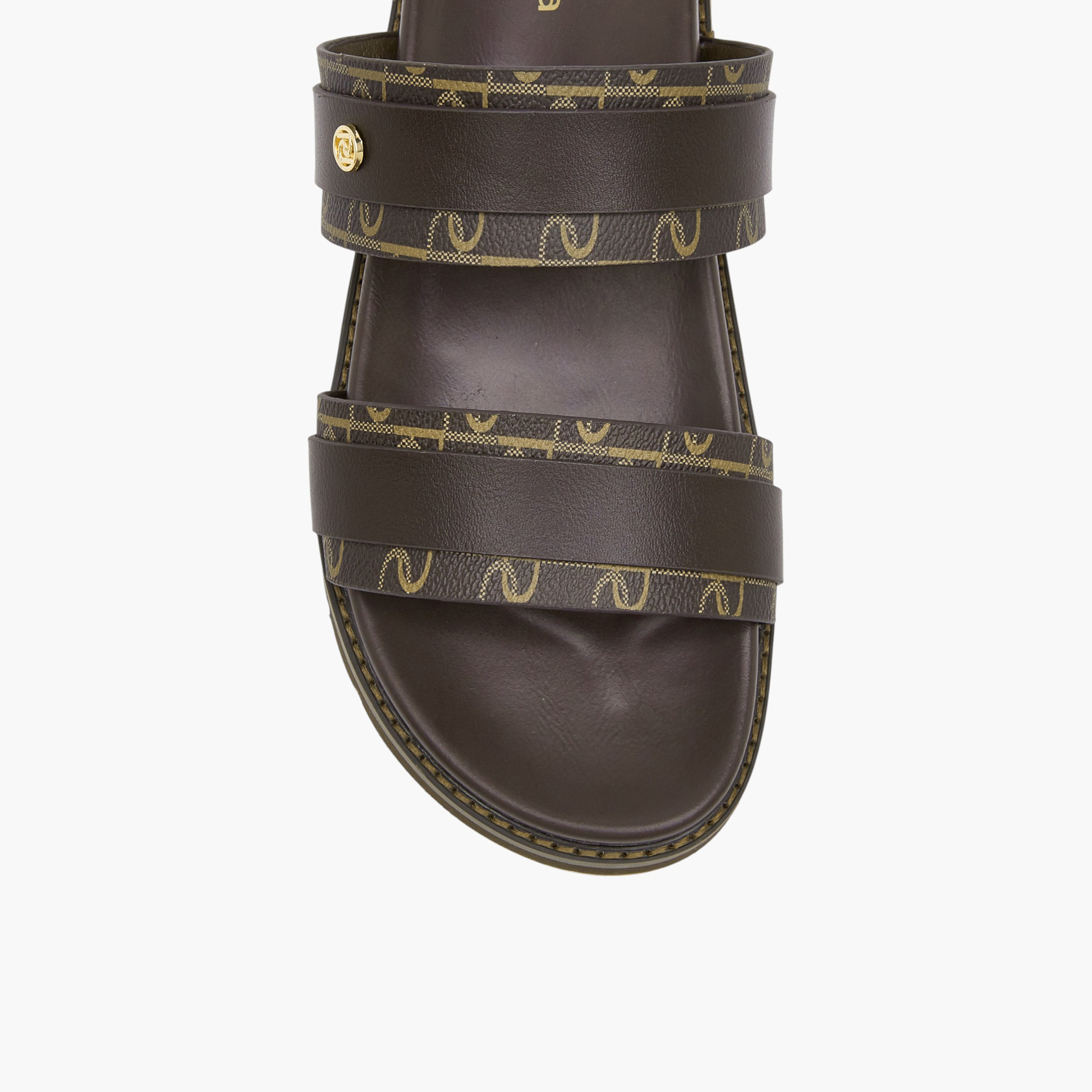 صندل سهل الارتداء بأحزمة متعددة وطبعات مونوجرام من بابريكا-women-shoes-flats-sandals-image-2