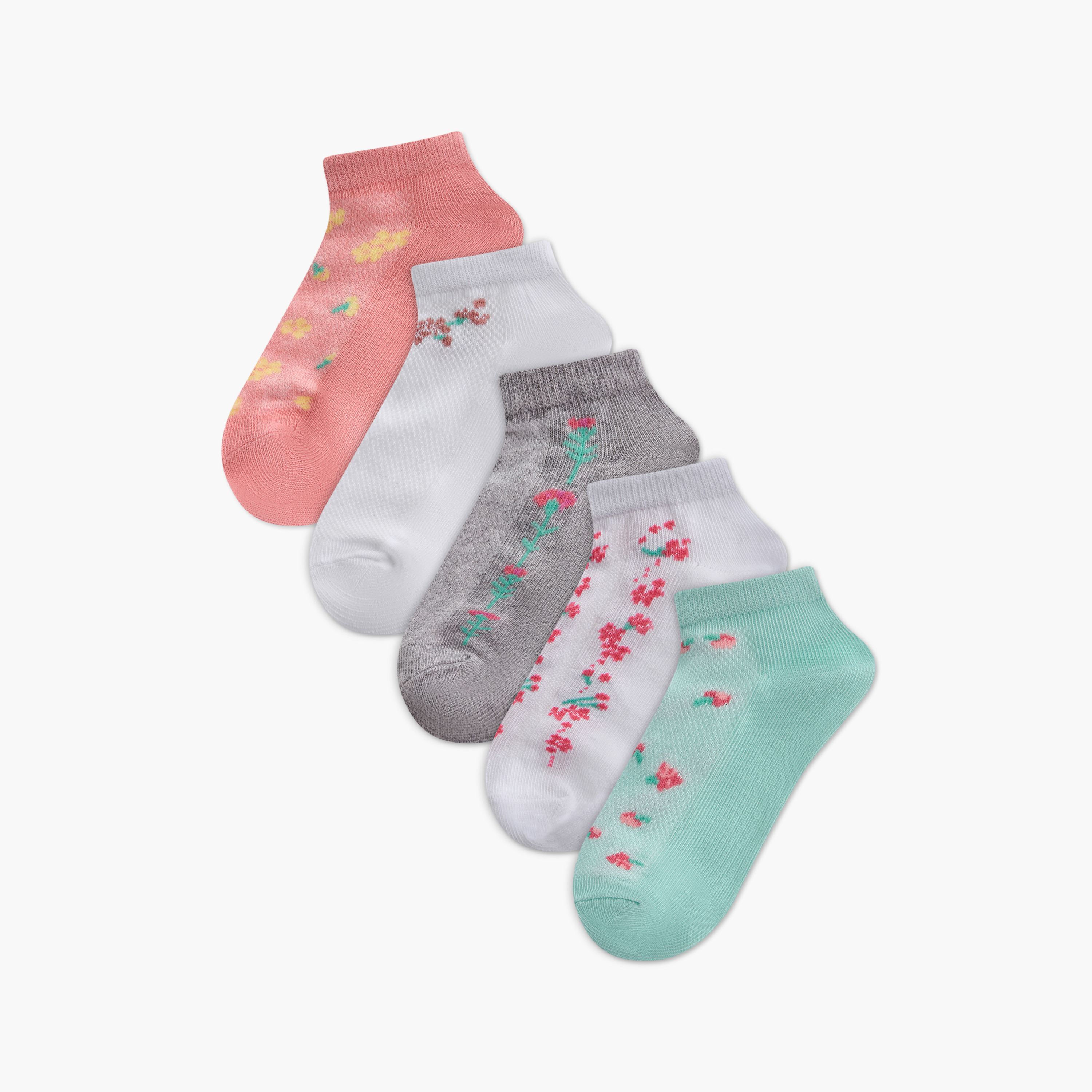 Flora Bella Printed Ankle Length Socks - Set of 5-girls-accessories-socks-image-1